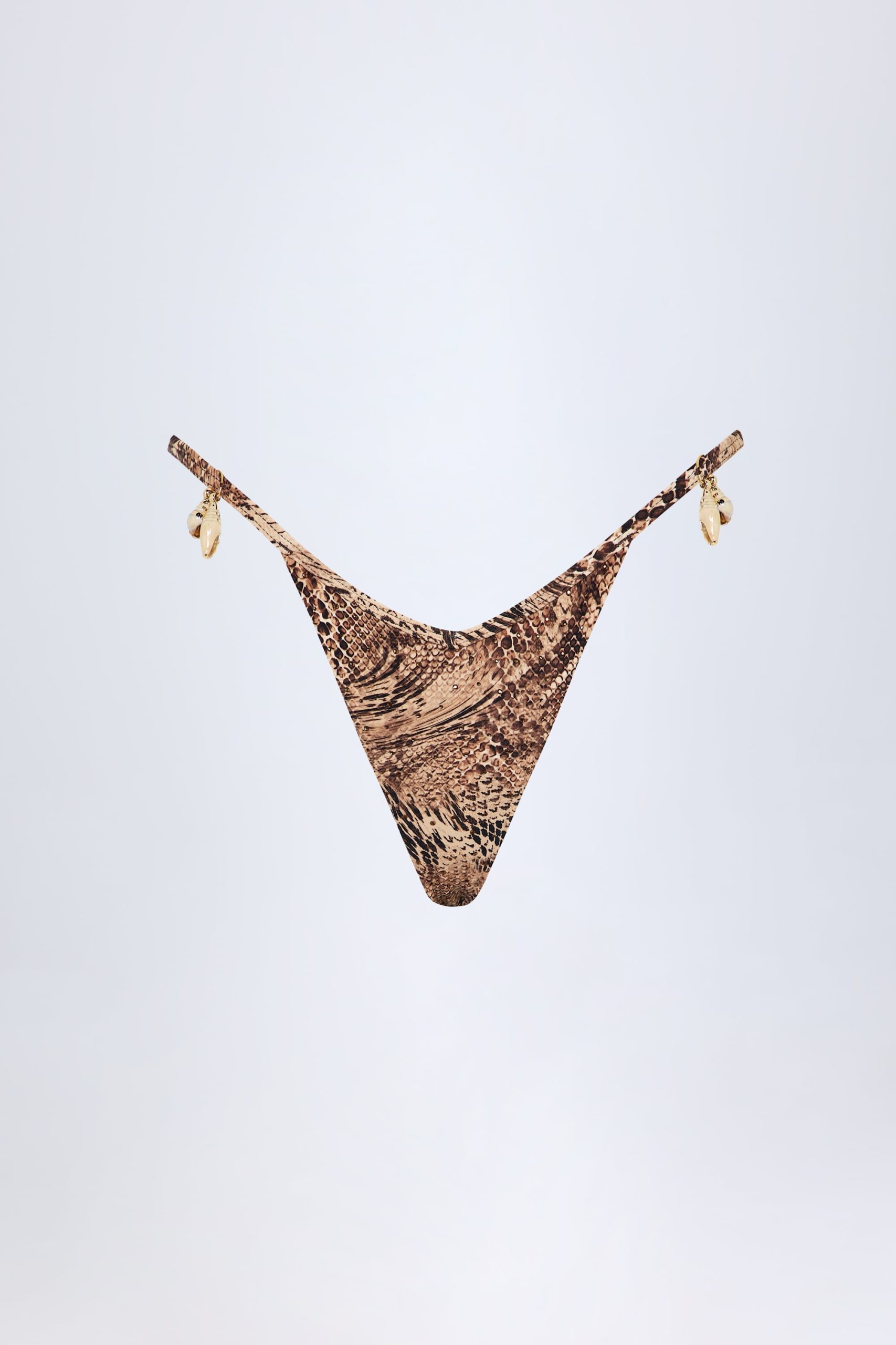 Charm-Detail Thong Bikini Bottoms in Snake Print - Image 3