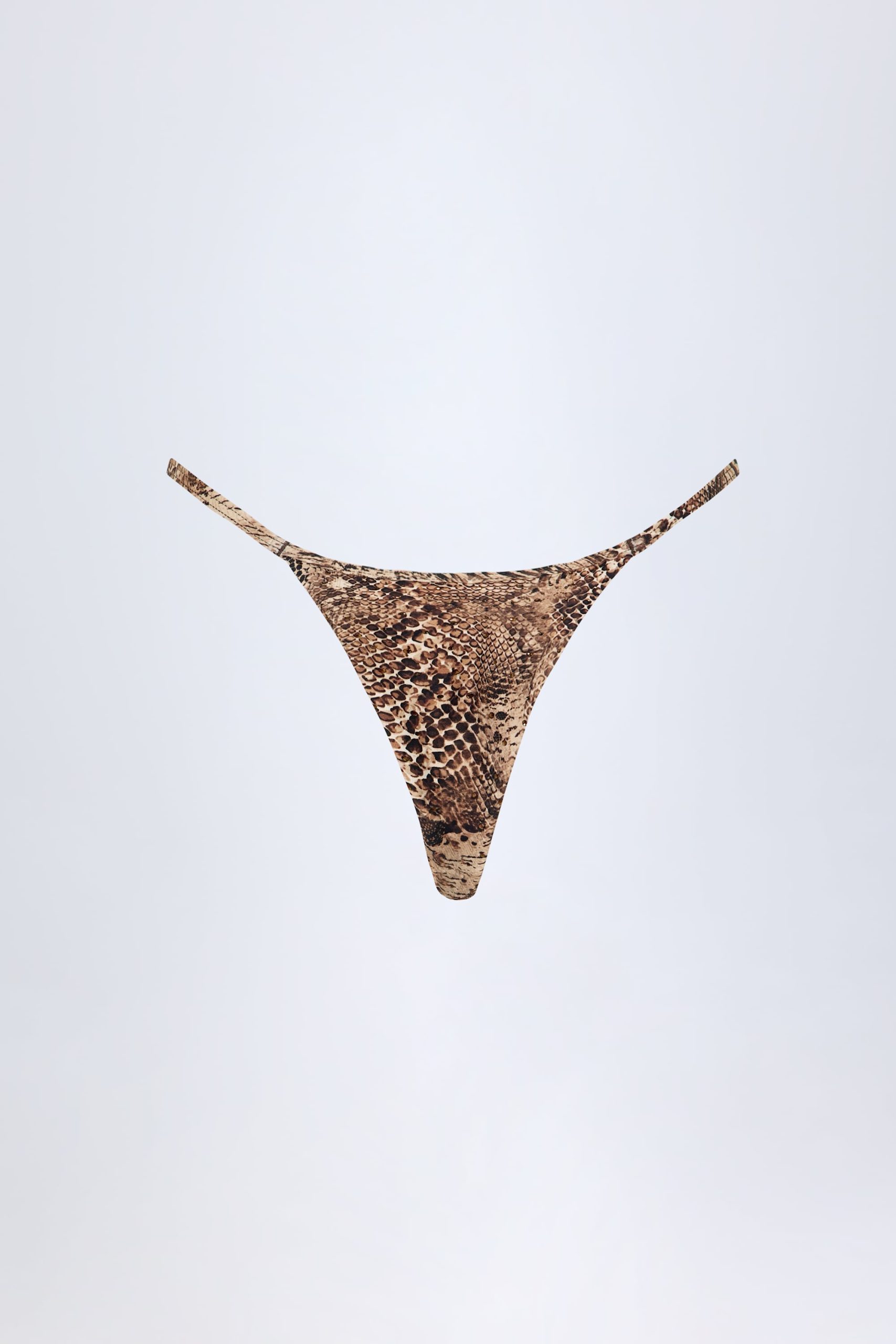 Charm-Detail Thong Bikini Bottoms in Snake Print - Image 4