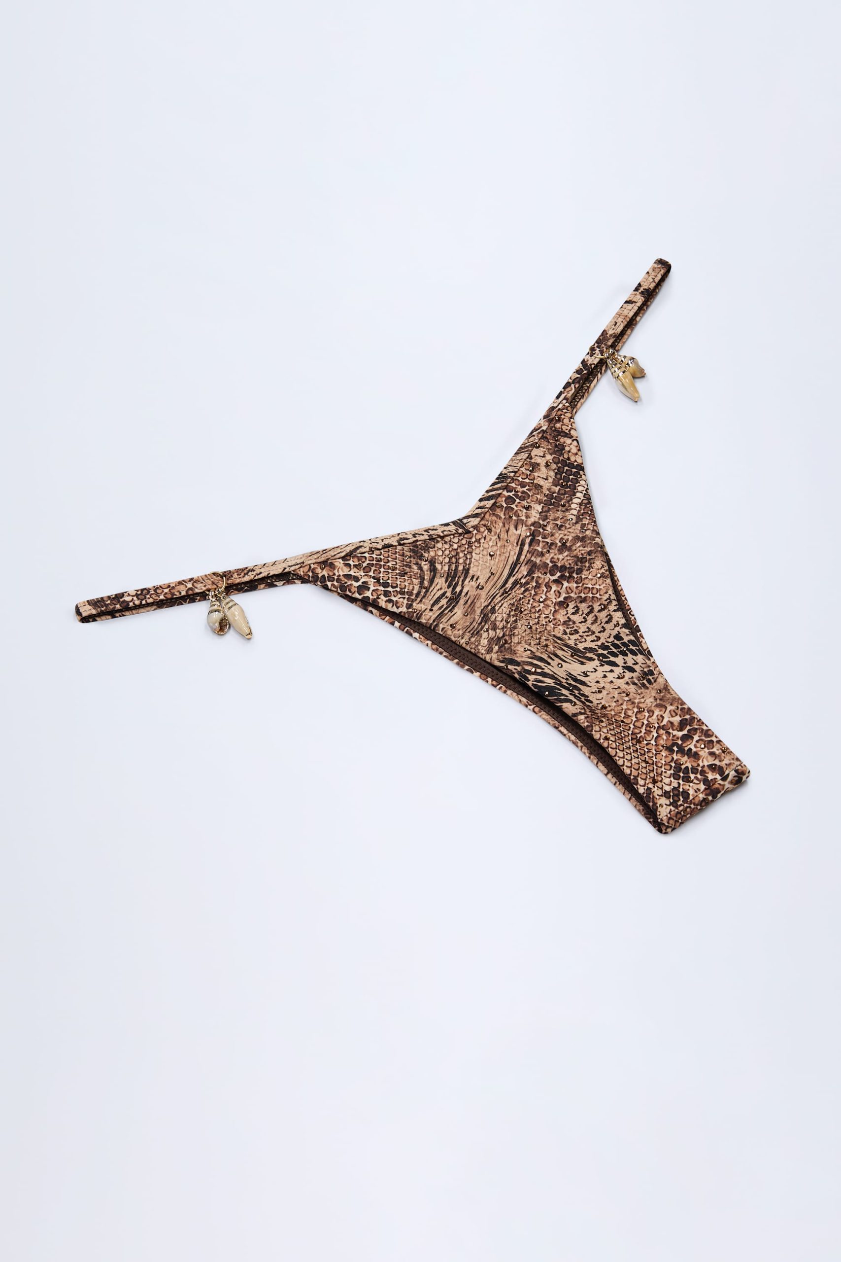 Charm-Detail Thong Bikini Bottoms in Snake Print - Image 6