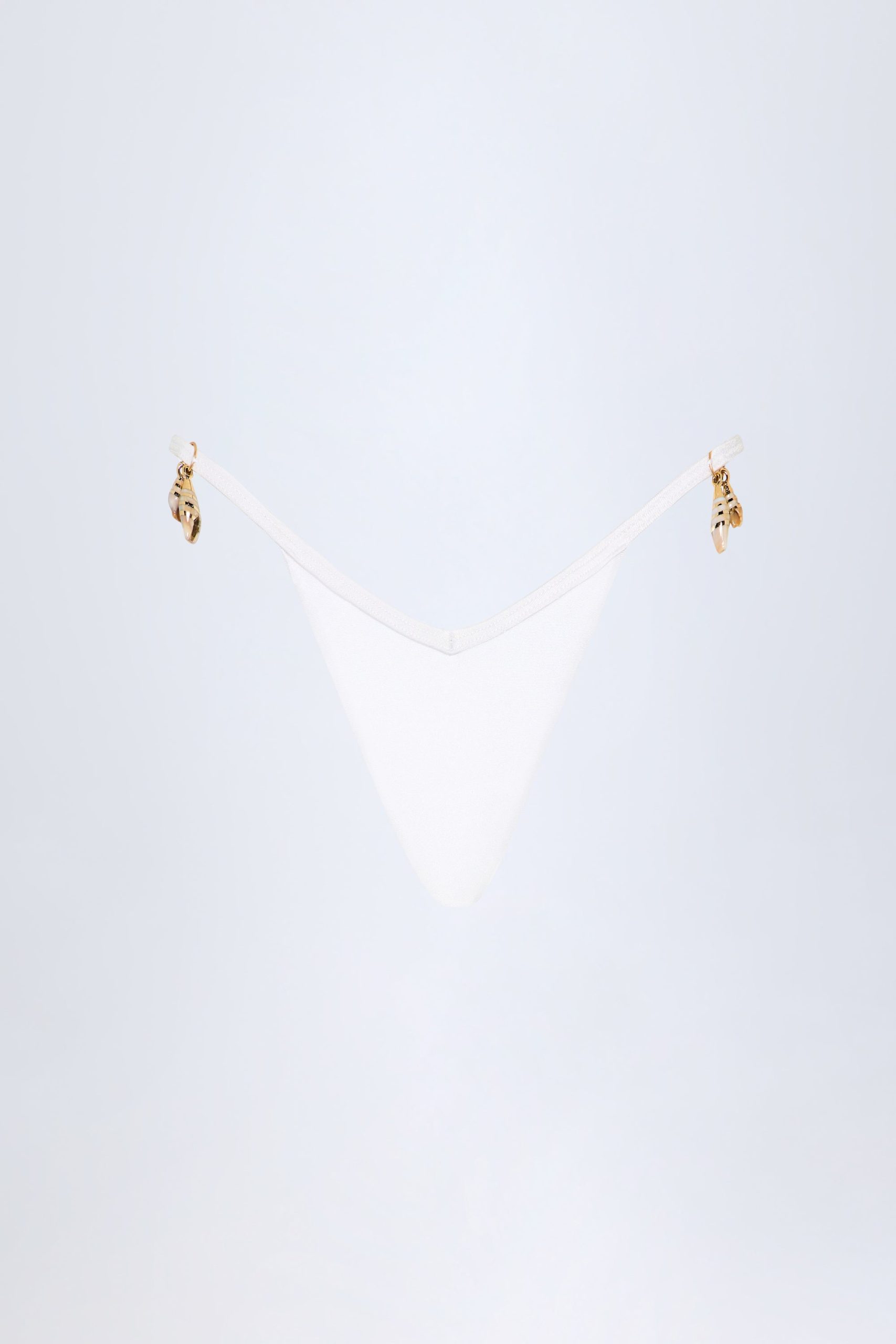 Charm-Detail Thong Bikini Bottoms in White - Image 3
