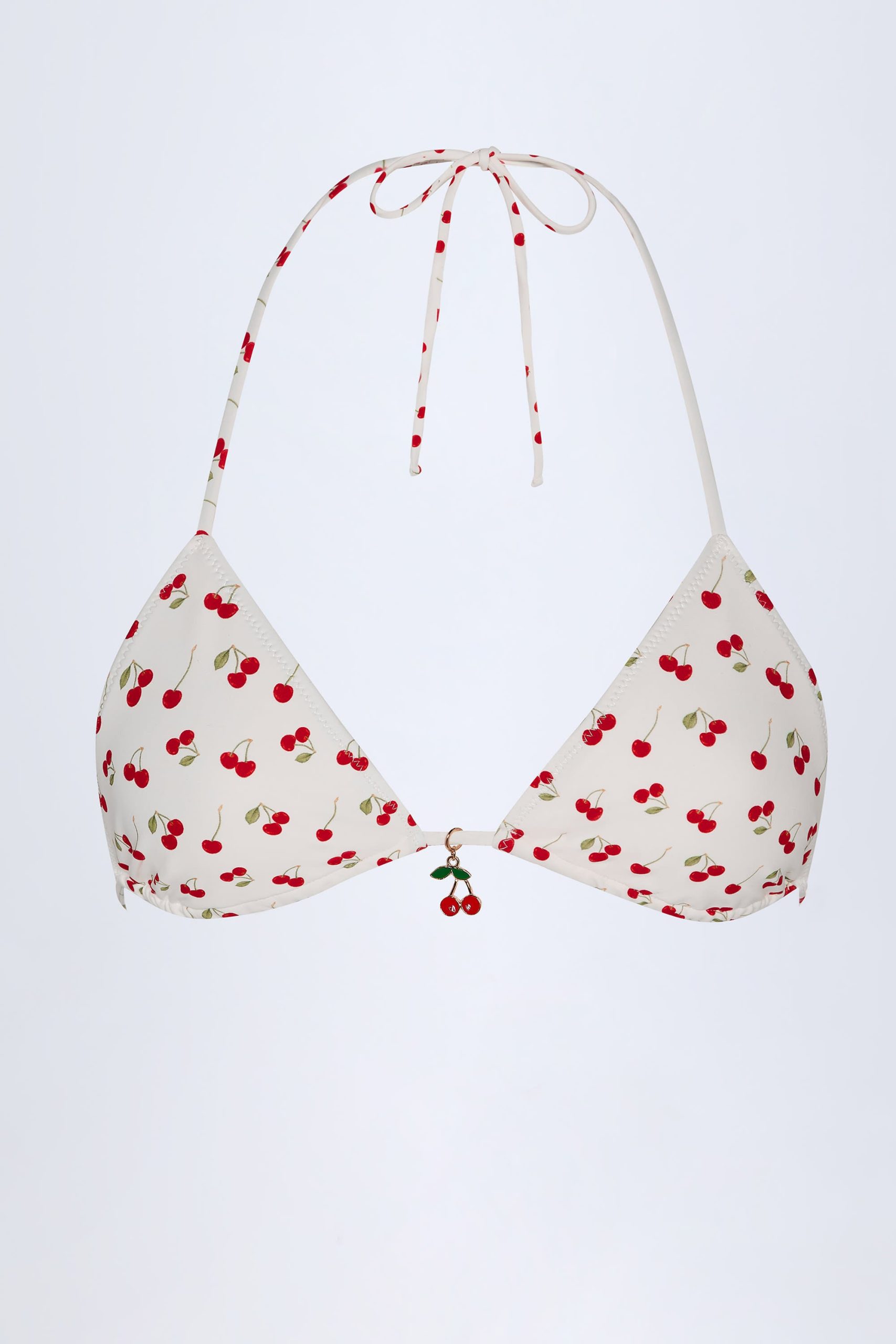 Charm-Detail Triangle Bikini Top in Cherry Print - Image 3