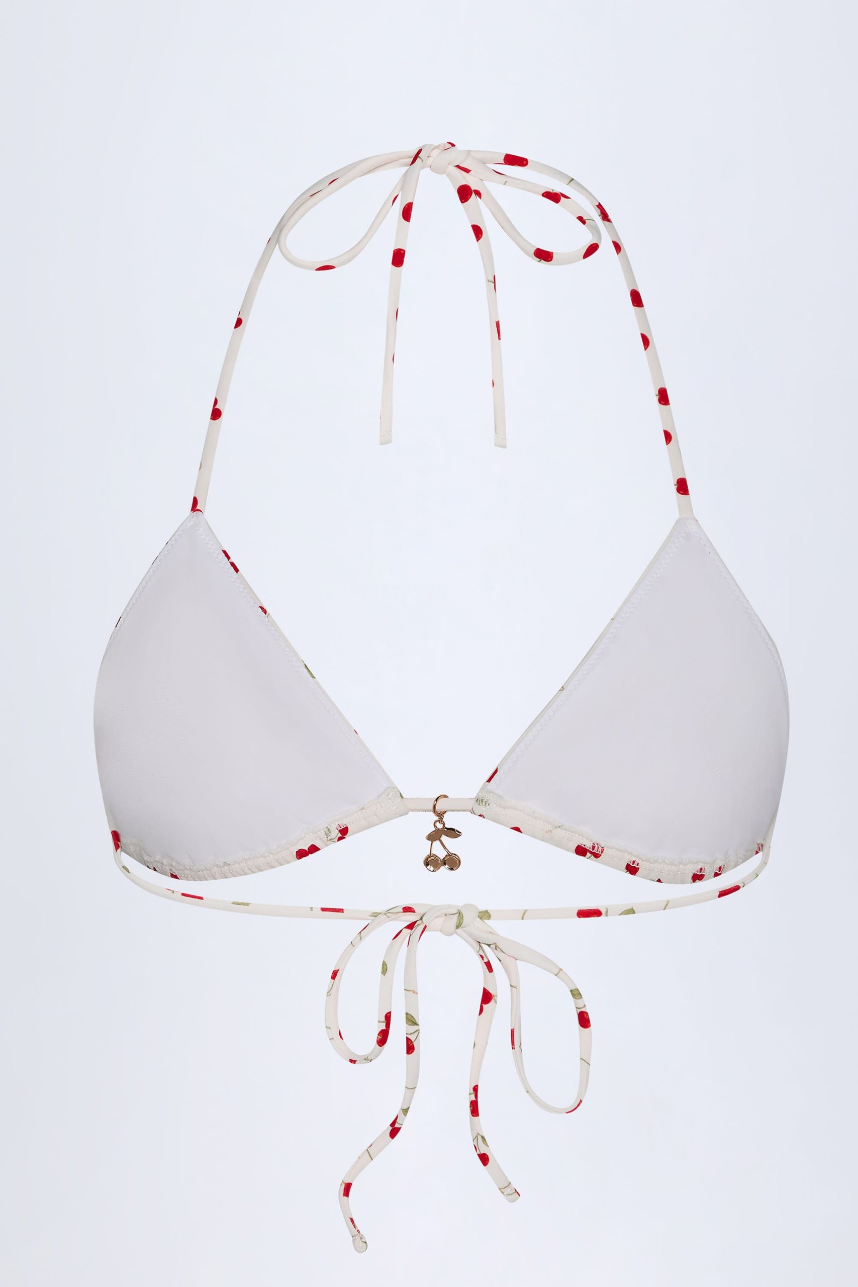 Charm-Detail Triangle Bikini Top in Cherry Print - Image 4