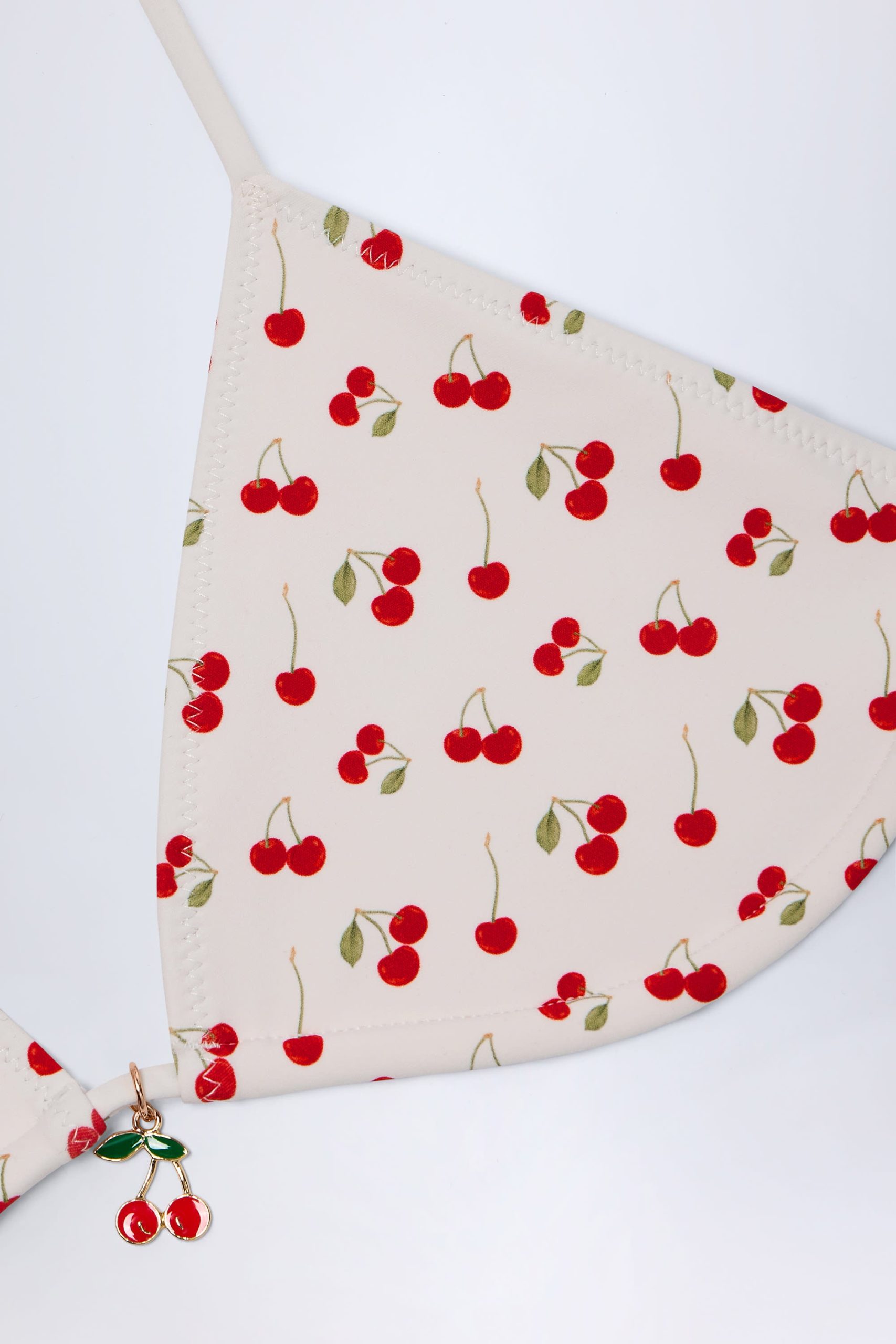 Charm-Detail Triangle Bikini Top in Cherry Print - Image 6