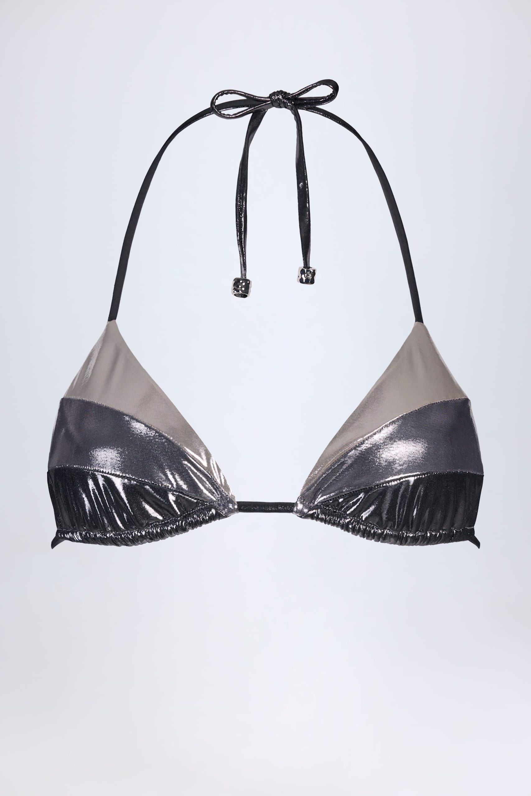 Panelled Bikini Bra in Silver Chrome - Image 4