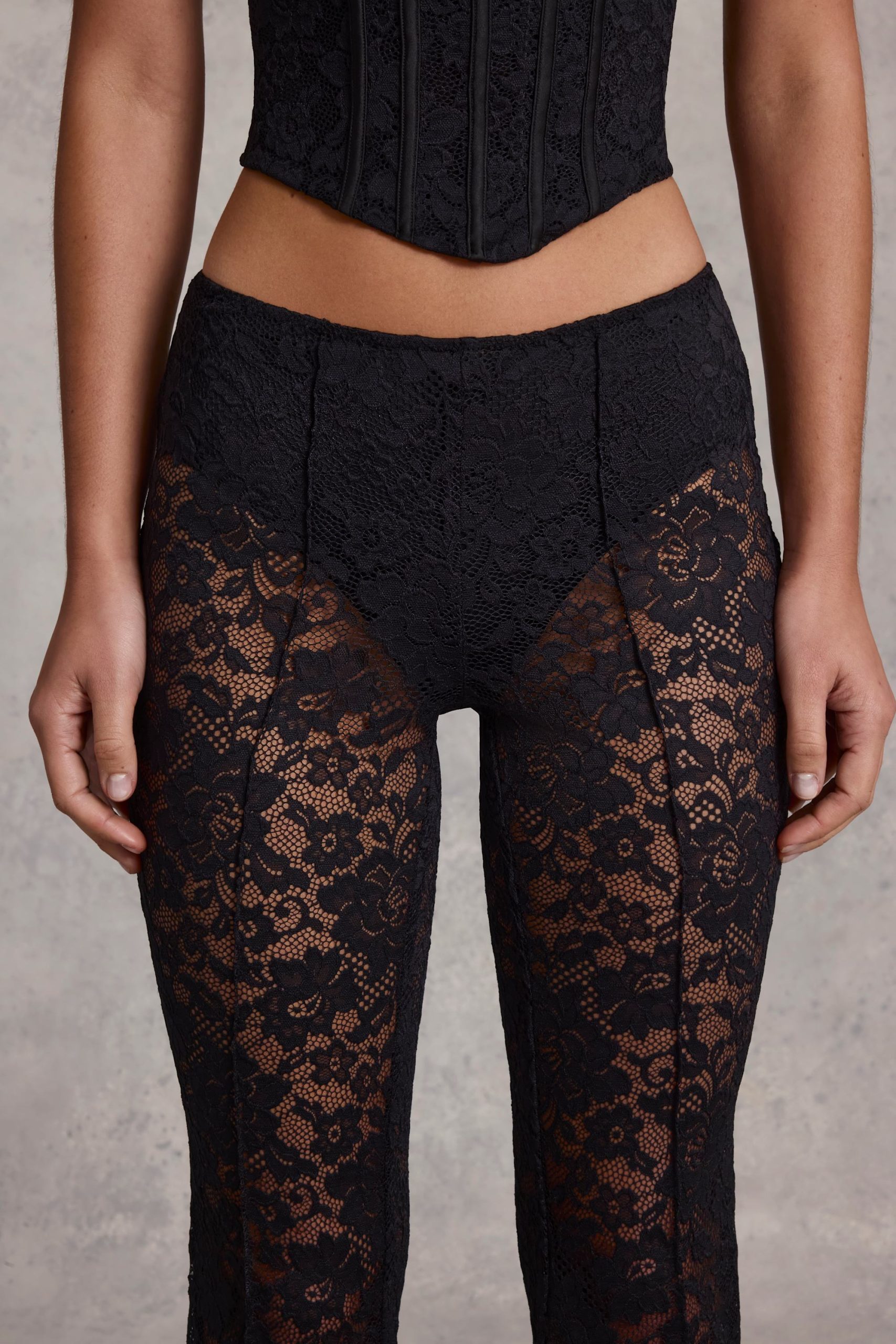 Sheer Lace Mid-Rise Flared Trousers in Black - Image 4