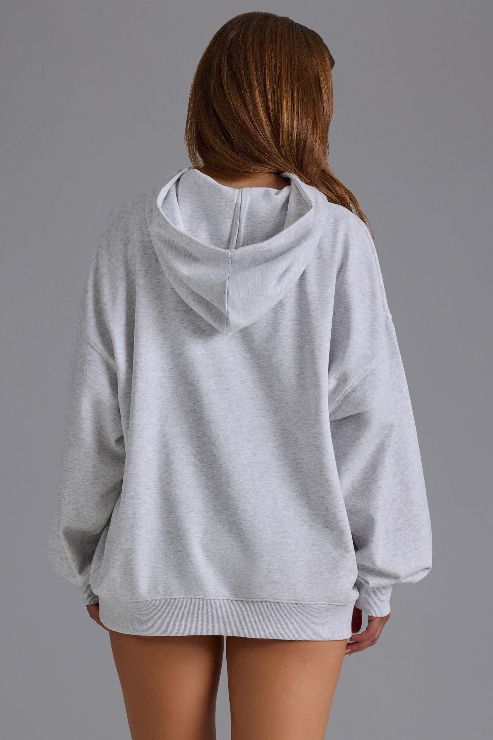 Cotton Fleece Appliqu?? Oversized Hoodie in Grey Marl - Image 2