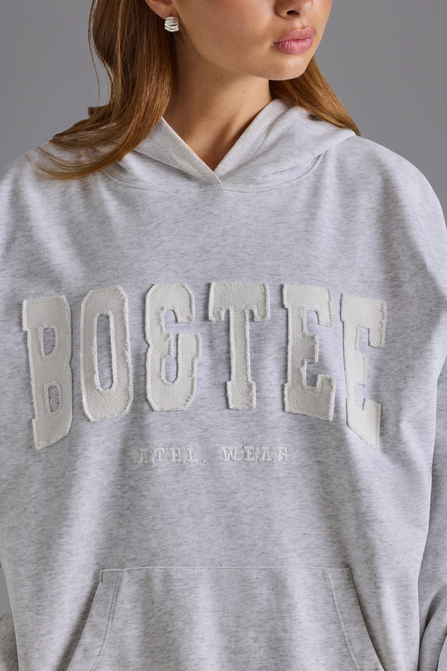 Cotton Fleece Appliqu?? Oversized Hoodie in Grey Marl - Image 4