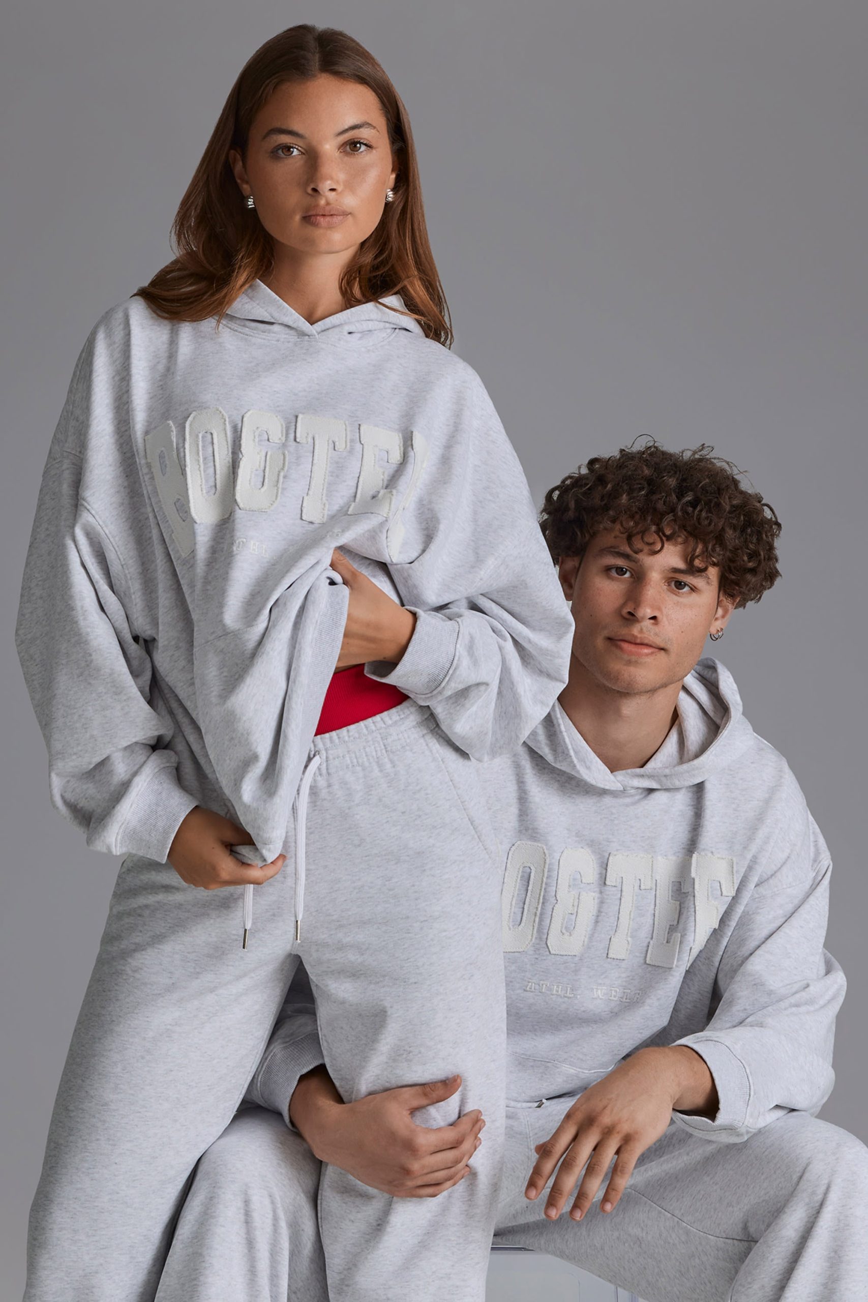Cotton Fleece Appliqu?? Oversized Hoodie in Grey Marl - Image 5