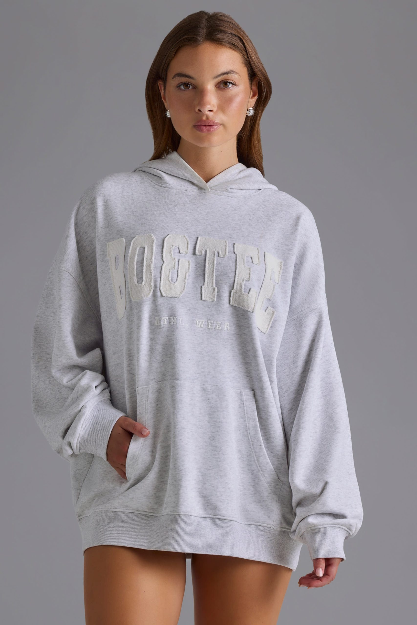 Cotton Fleece Appliqu?? Oversized Hoodie in Grey Marl - Image 7