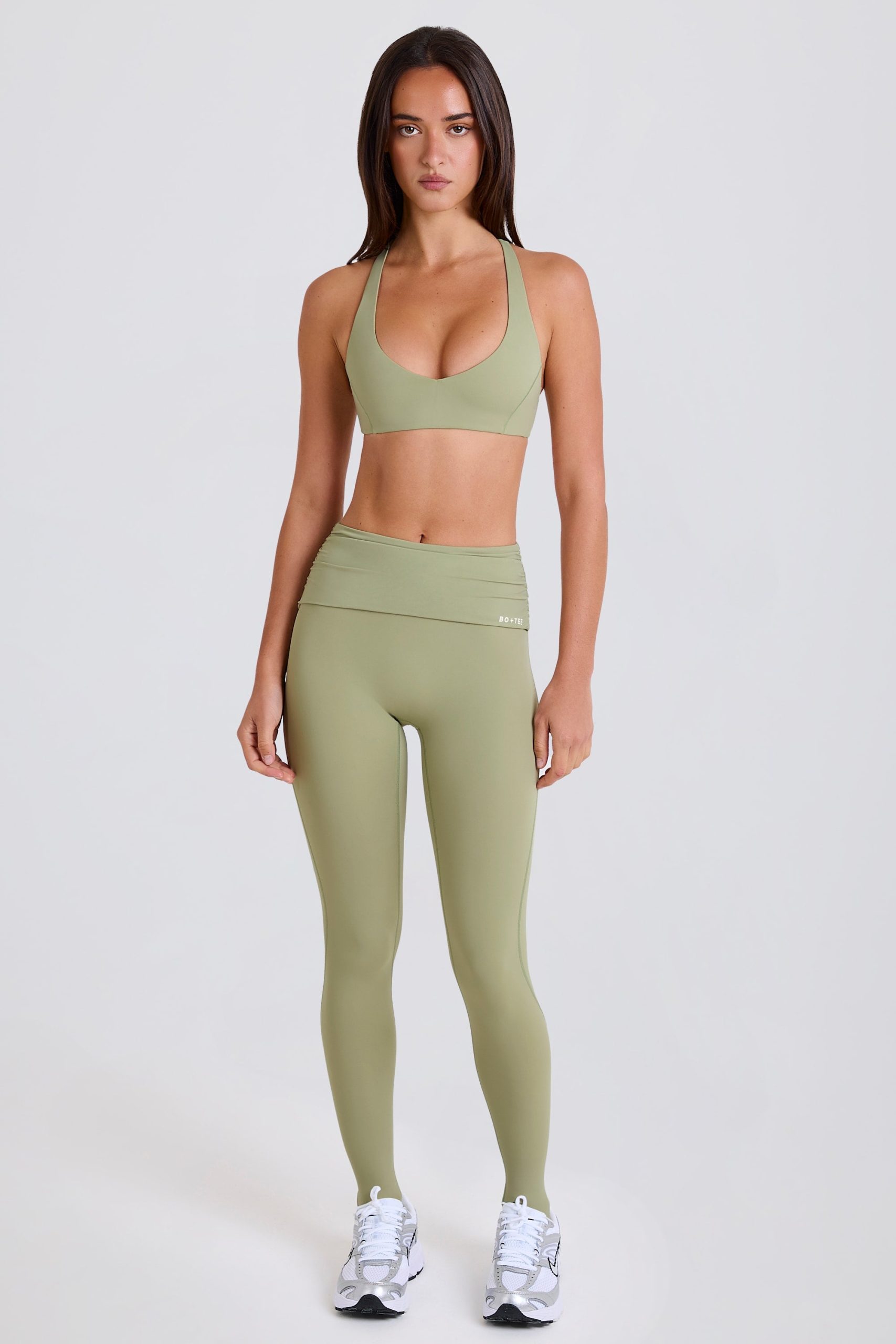 Four-Way Stretch Foldover Mid-Rise Stirrup Leggings in Matcha - Image 4