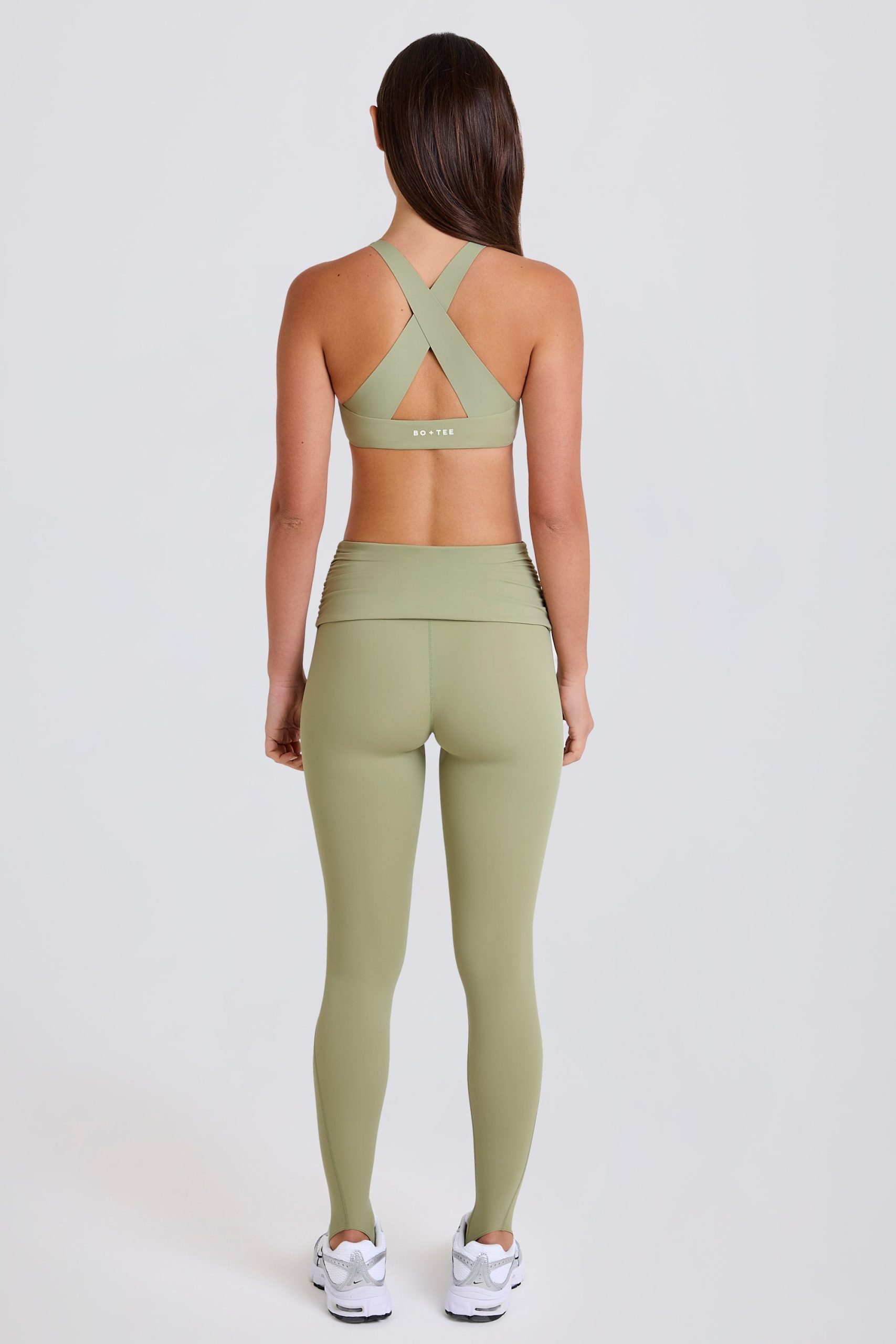 Four-Way Stretch Foldover Mid-Rise Stirrup Leggings in Matcha - Image 5
