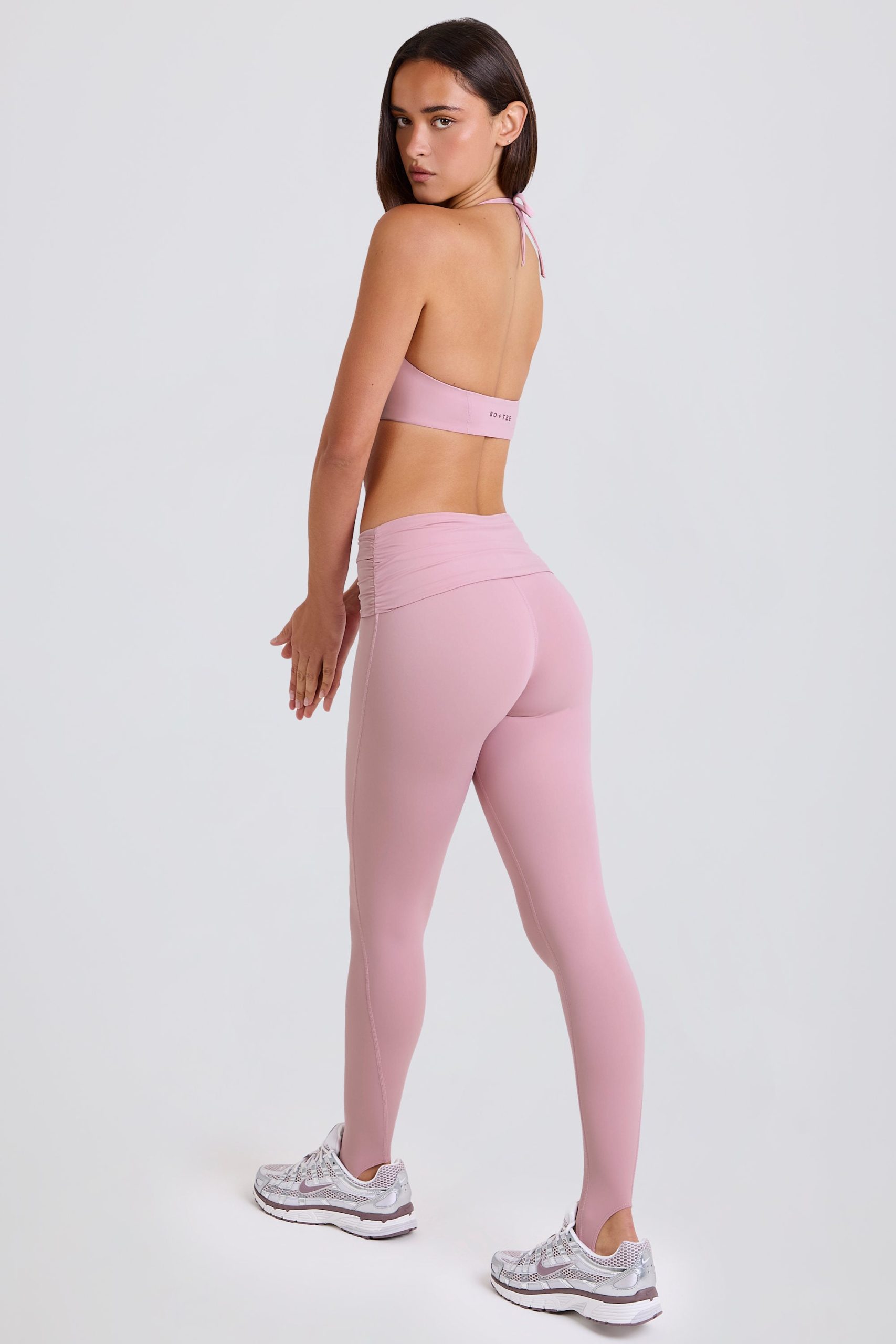 Four-Way Stretch Foldover Mid-Rise Stirrup Leggings in Mauve - Image 2