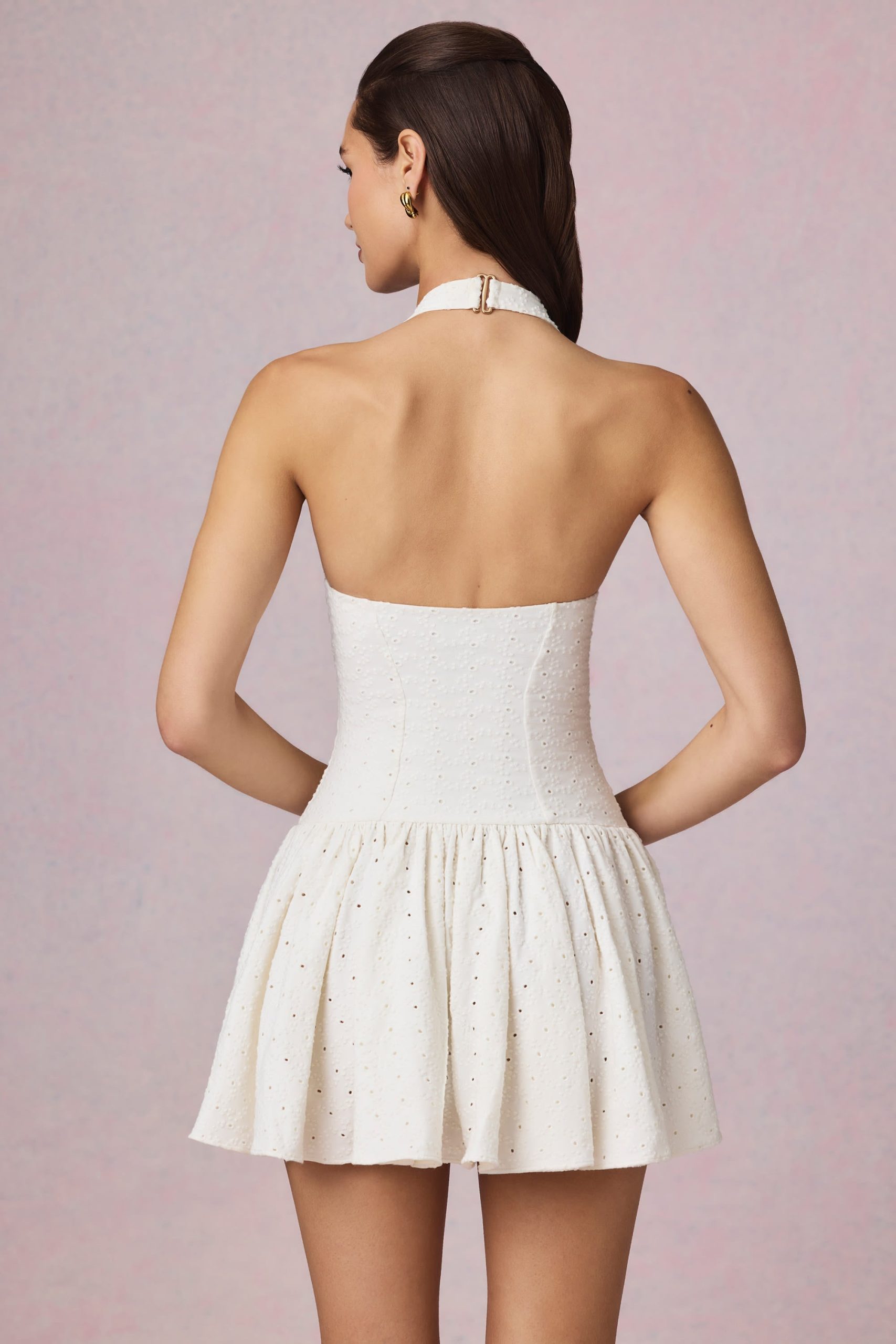 Modal Broderie Anglaise Halterneck Mini Dress in White - Image 7