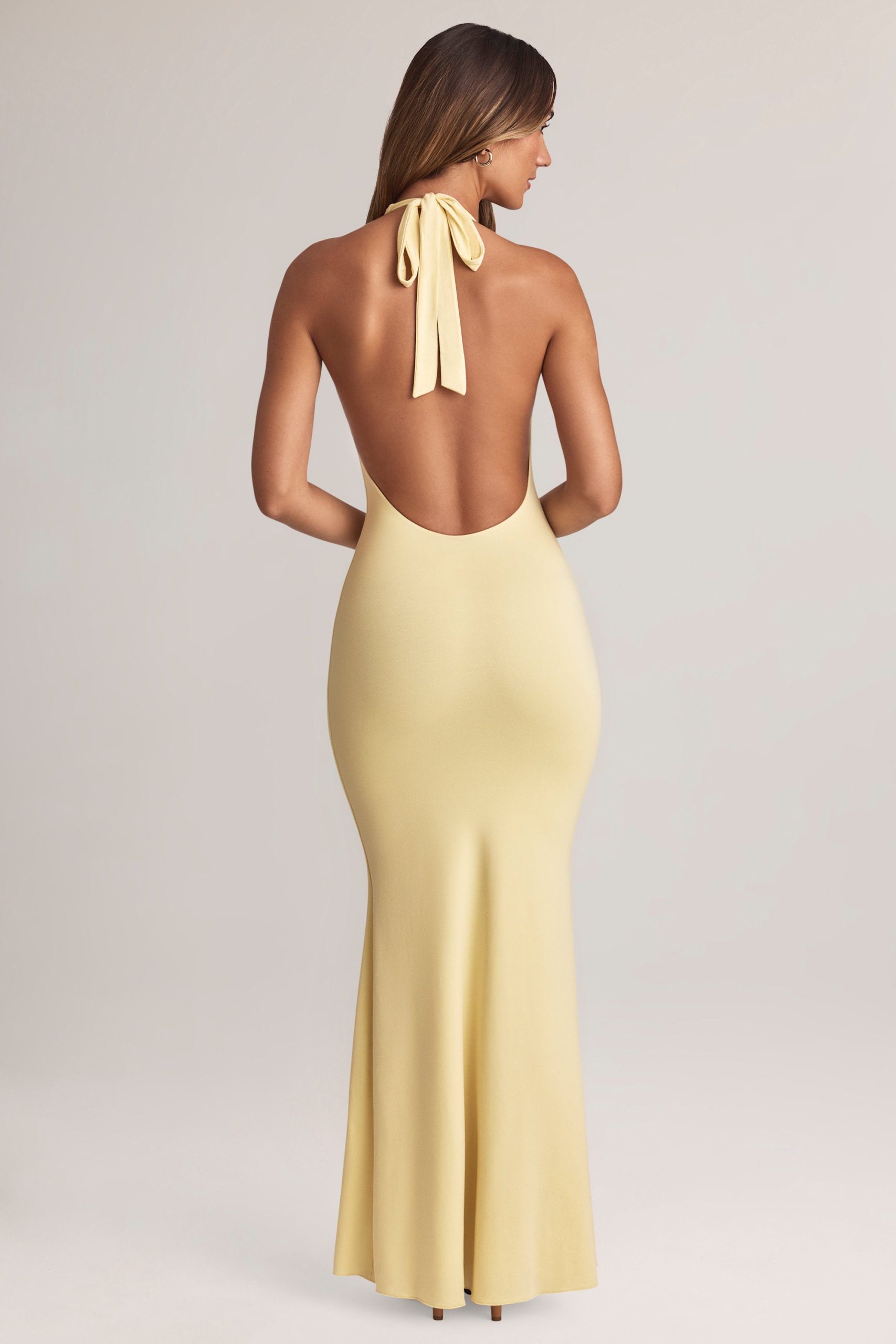Modal Halterneck Maxi Dress in Lemon Sherbet - Image 3