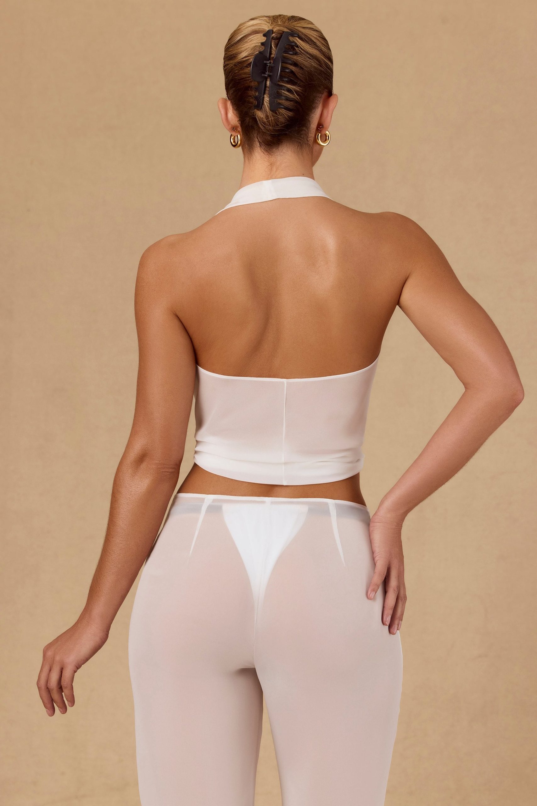 Tie-Front Halterneck Crop Top in White - Image 2
