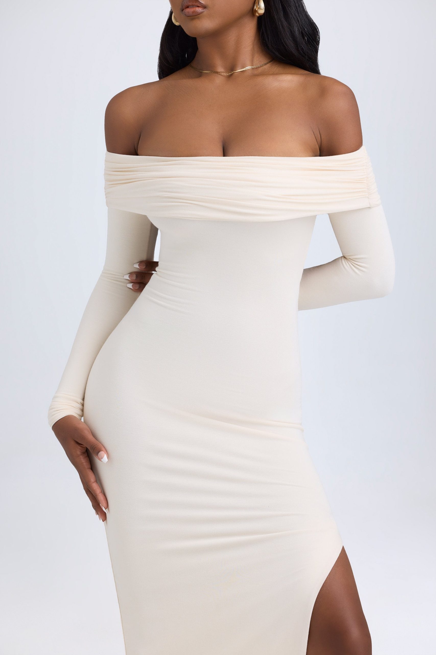Modal Off-Shoulder Open-Back Maxi Dress in Ivory - Image 5