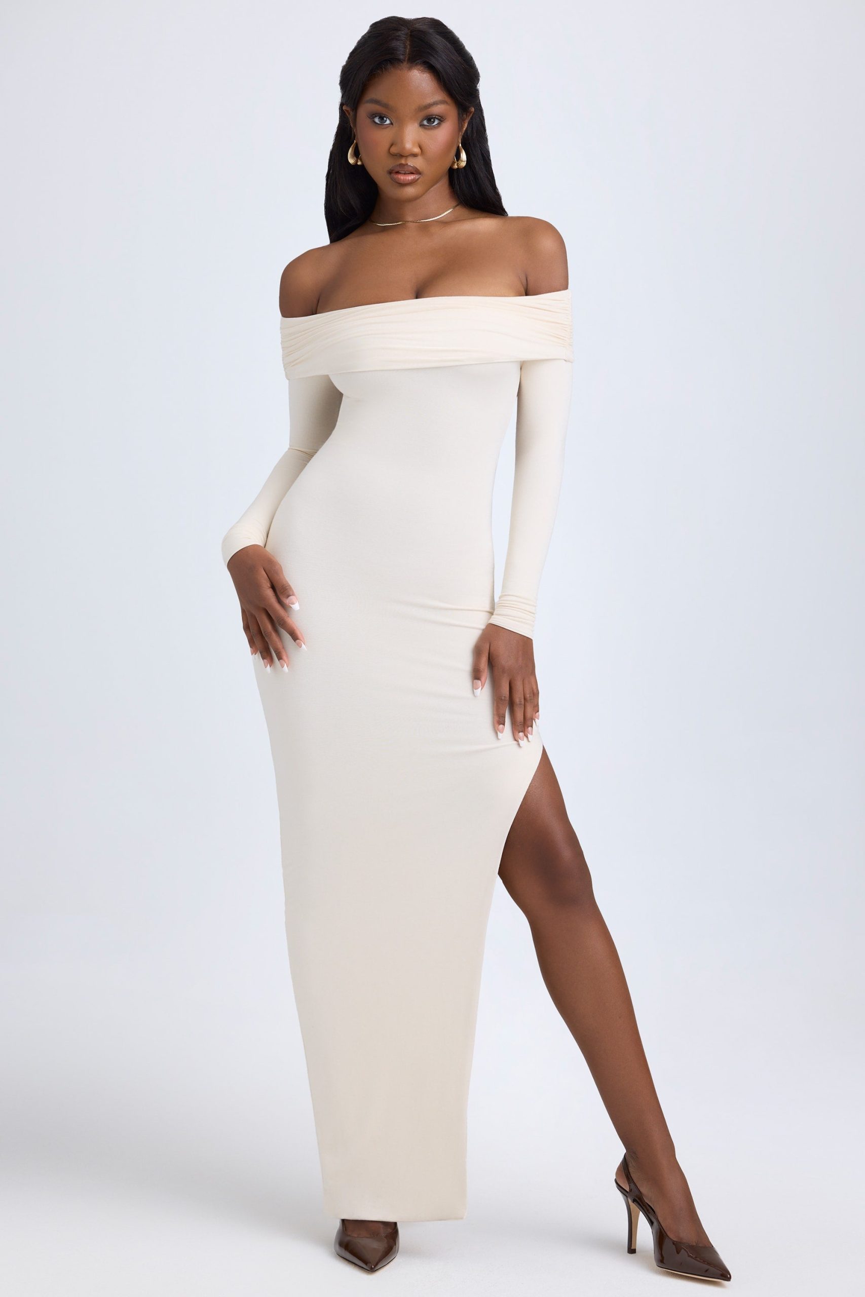 Modal Off-Shoulder Open-Back Maxi Dress in Ivory - Image 7