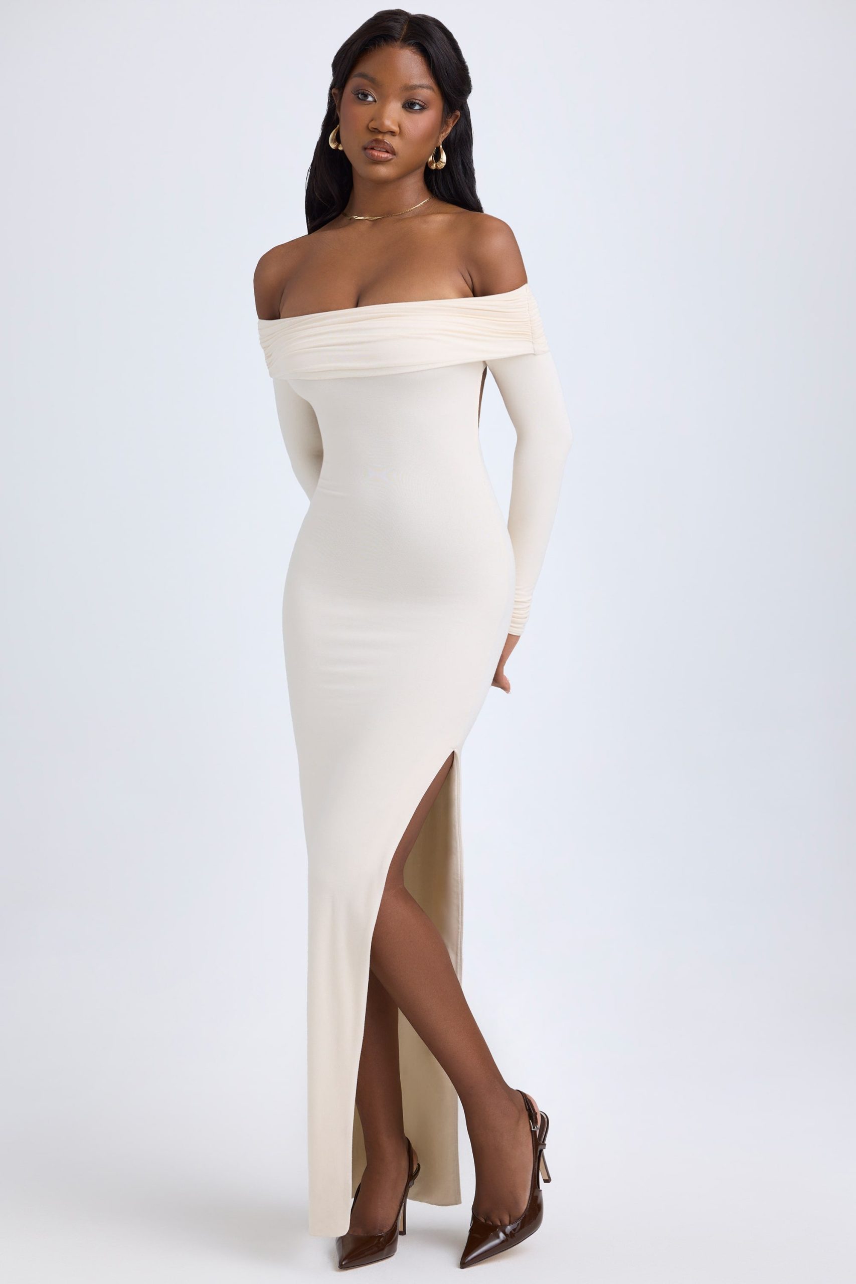 Modal Off-Shoulder Open-Back Maxi Dress in Ivory - Image 8