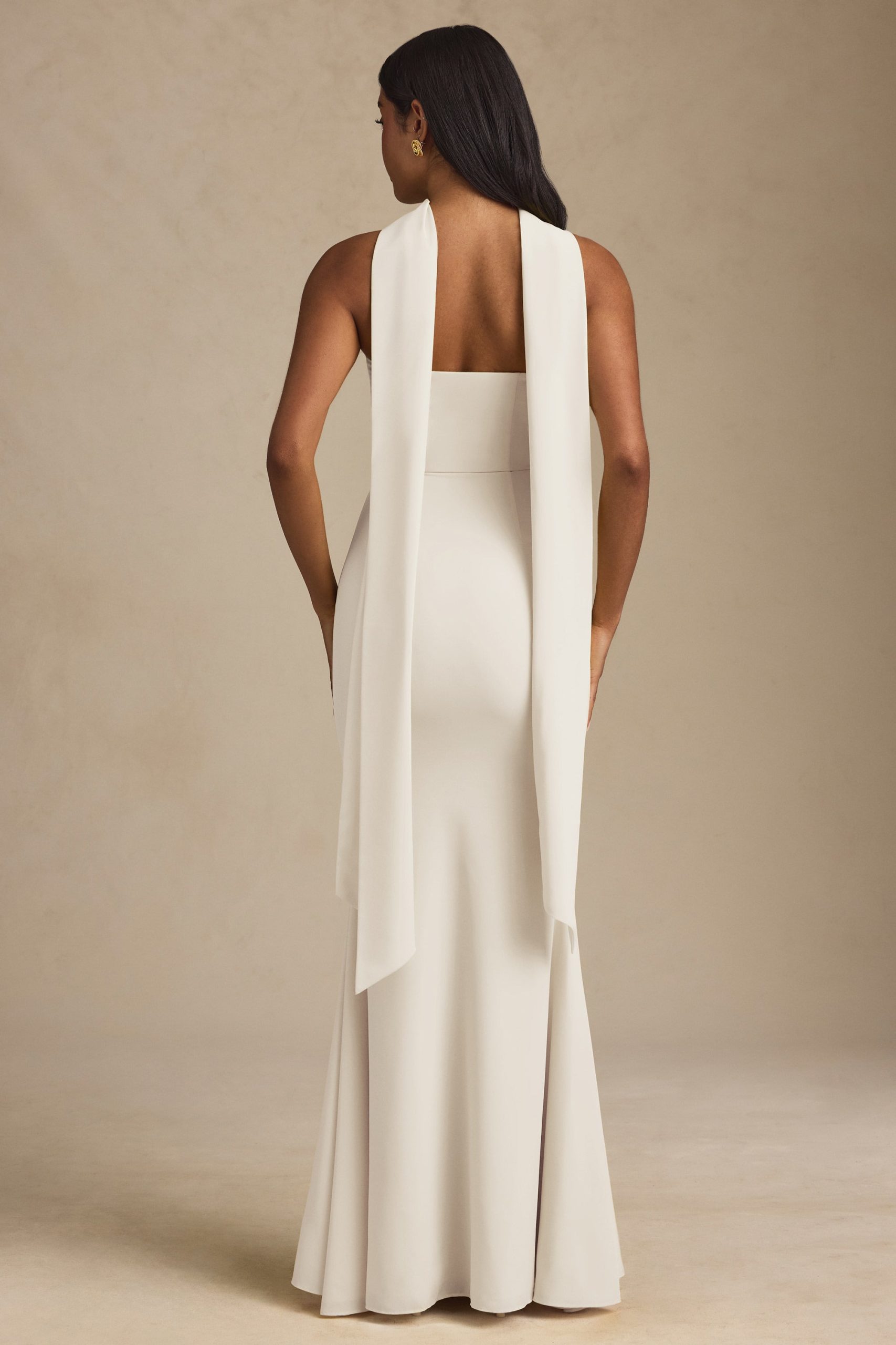 Scarf-Detail Strapless Gown in Ivory - Image 5