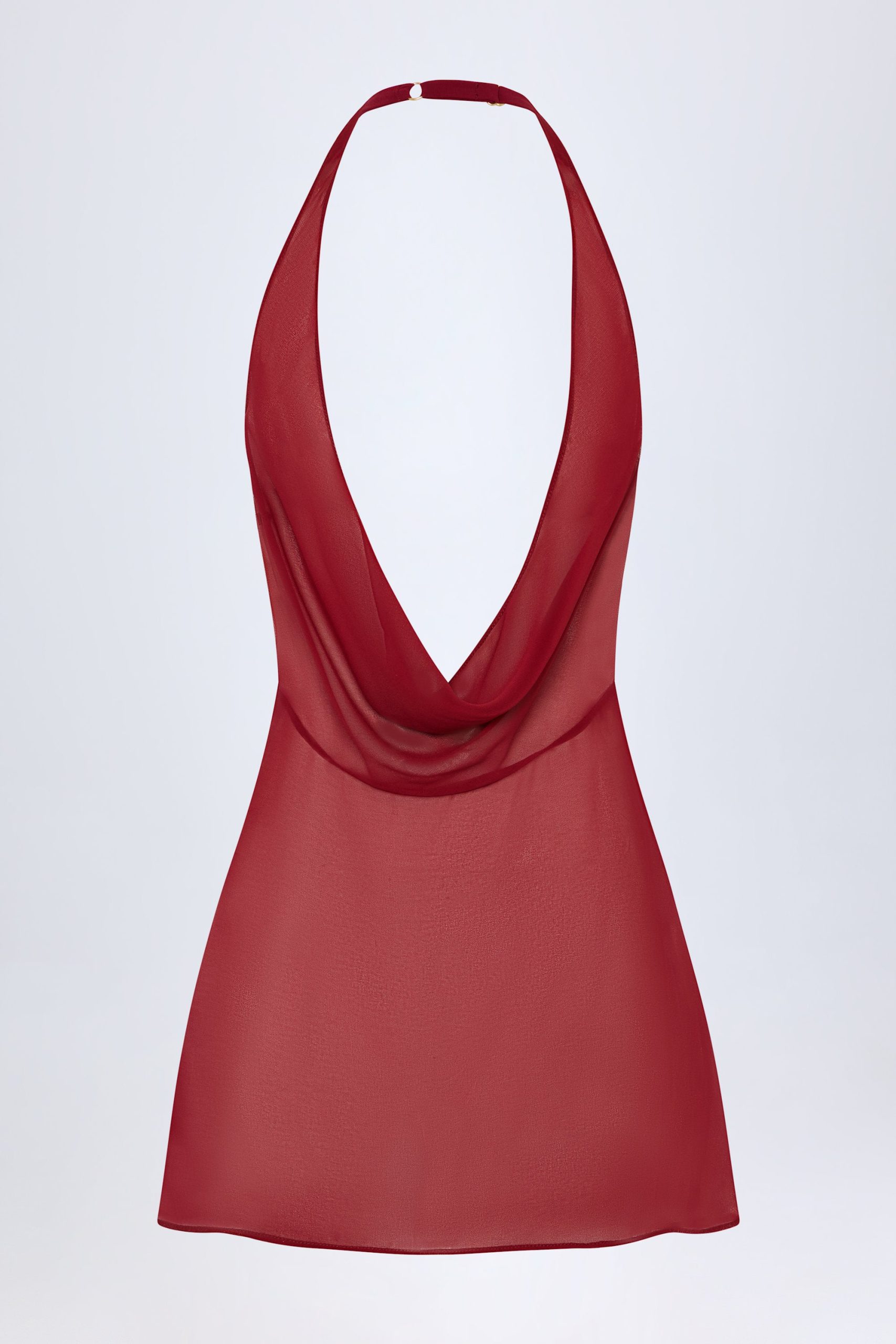 Cowl-Neck Backless Mini Dress in Dark Cherry - Image 3
