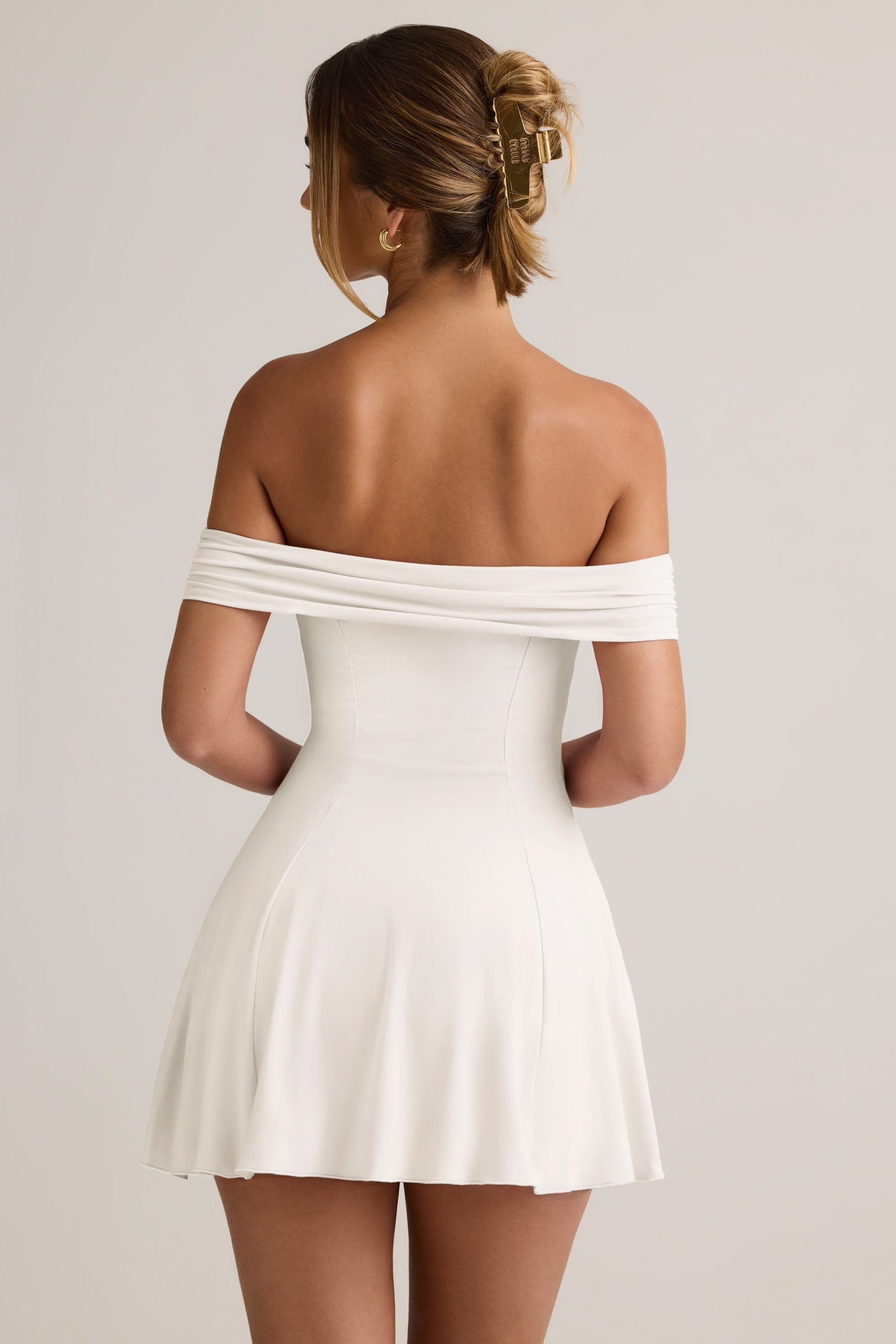 Modal Off-Shoulder A-Line Mini Dress in White - Image 2