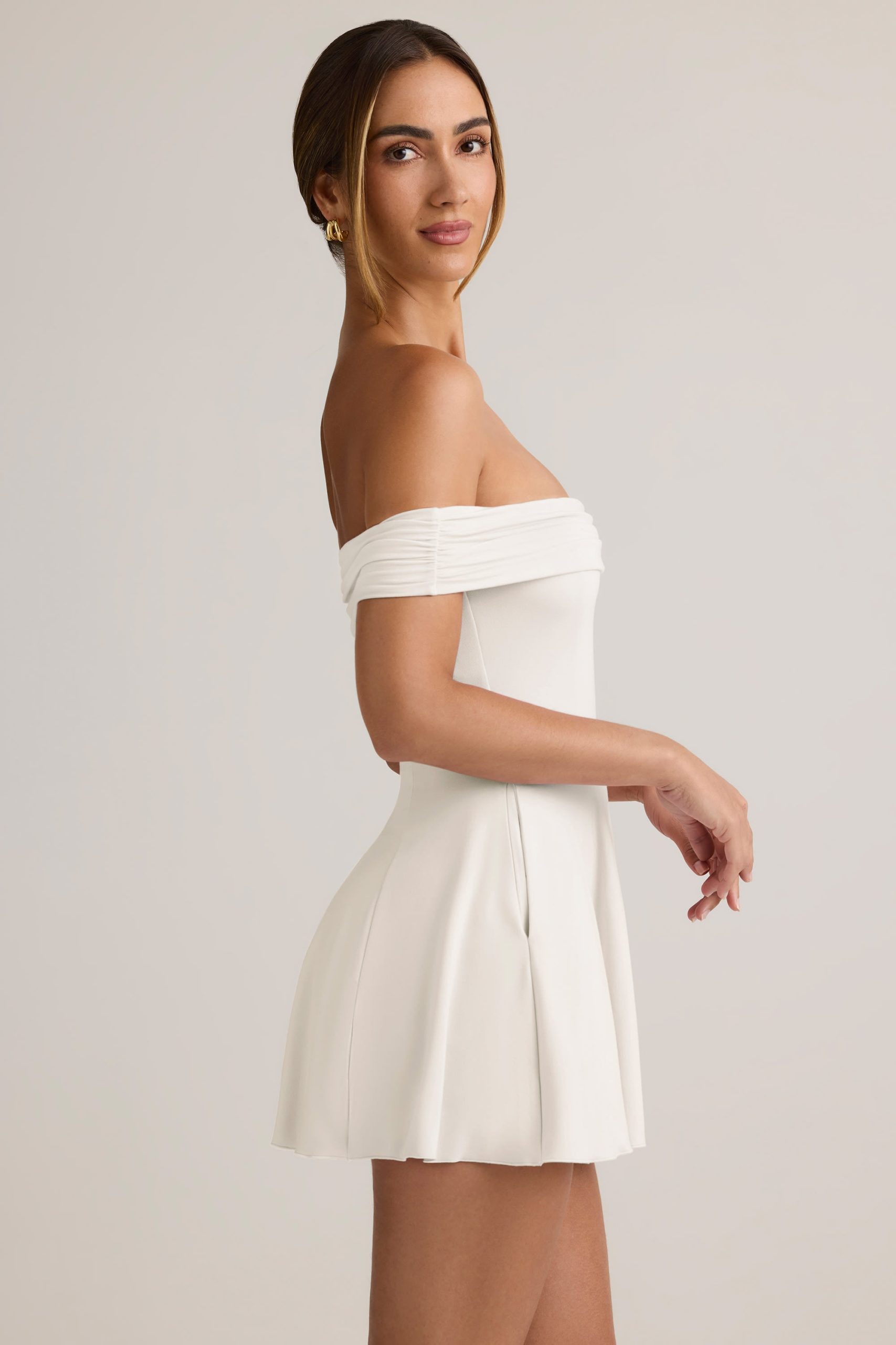 Modal Off-Shoulder A-Line Mini Dress in White - Image 3