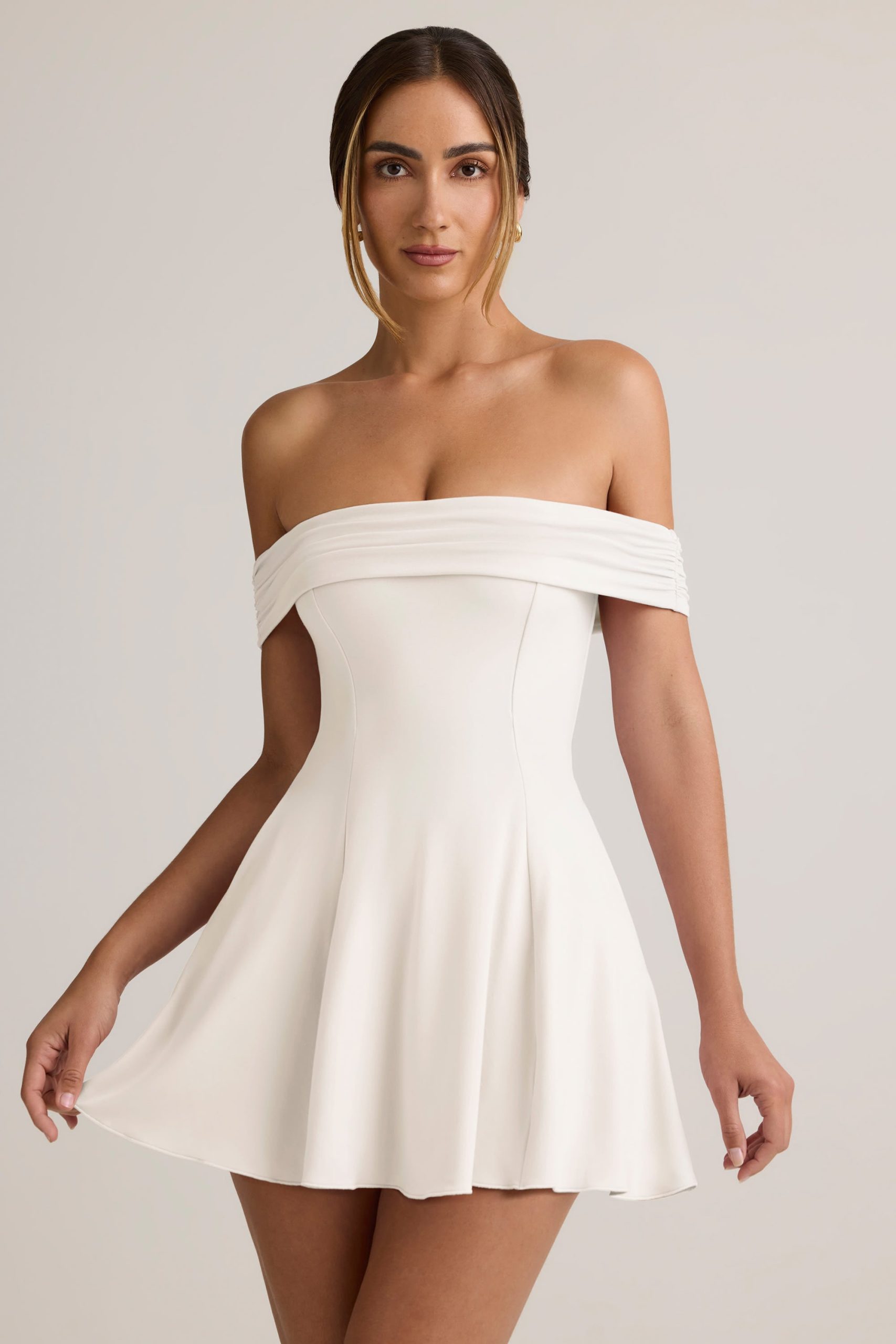 Modal Off-Shoulder A-Line Mini Dress in White - Image 5