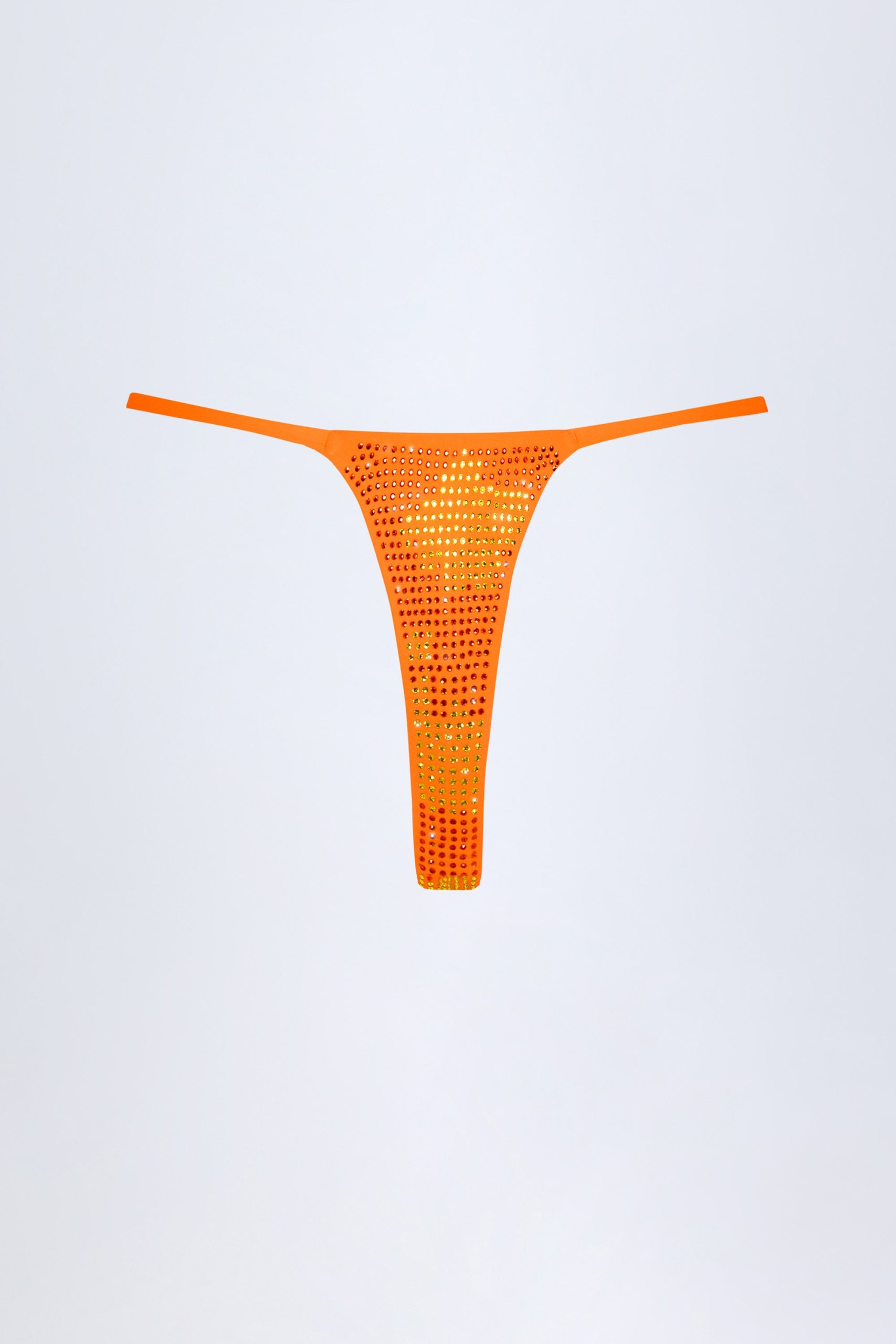 Embellished Thong Bikini Bottoms in Orange Tropical Print - Image 4