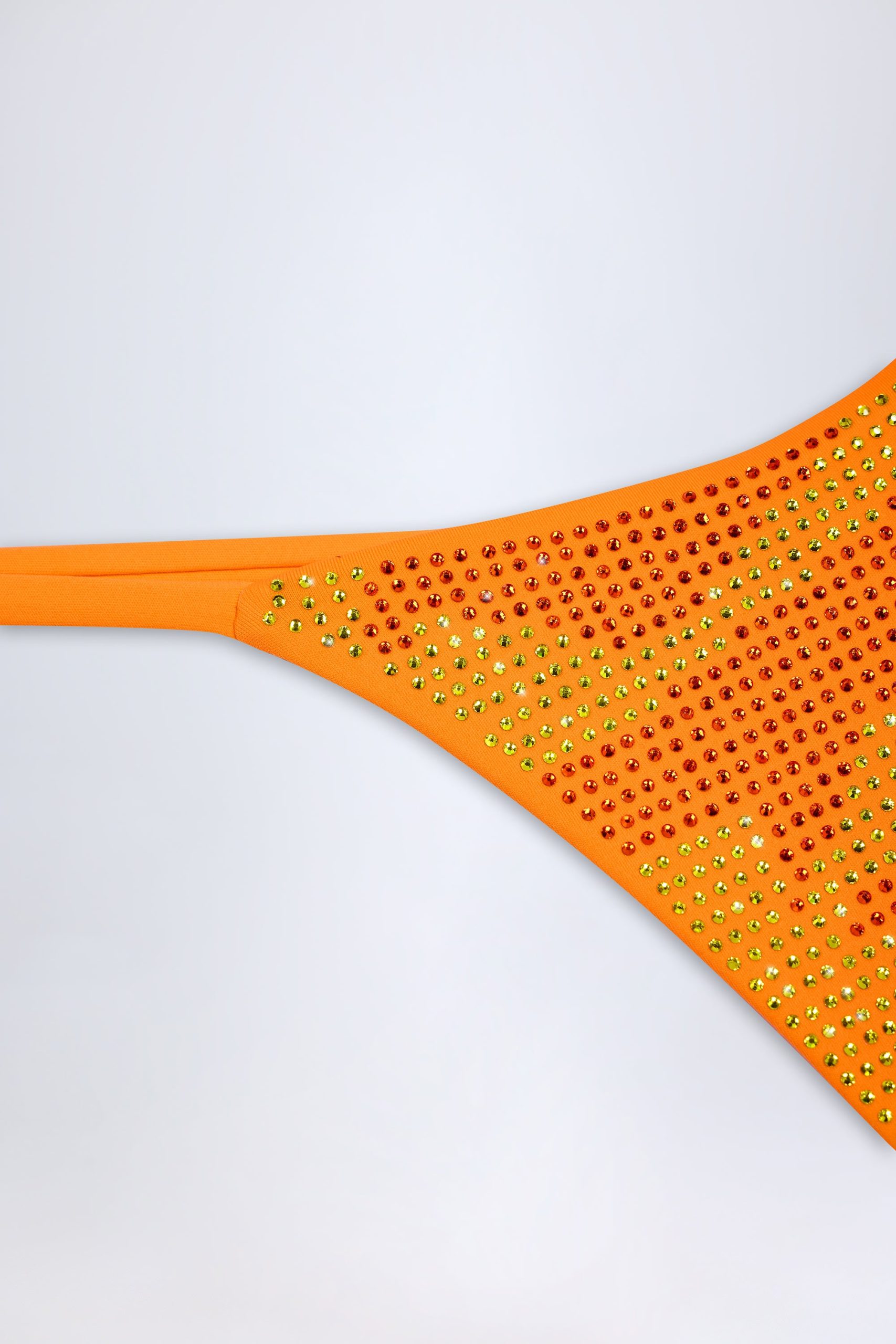 Embellished Thong Bikini Bottoms in Orange Tropical Print - Image 5