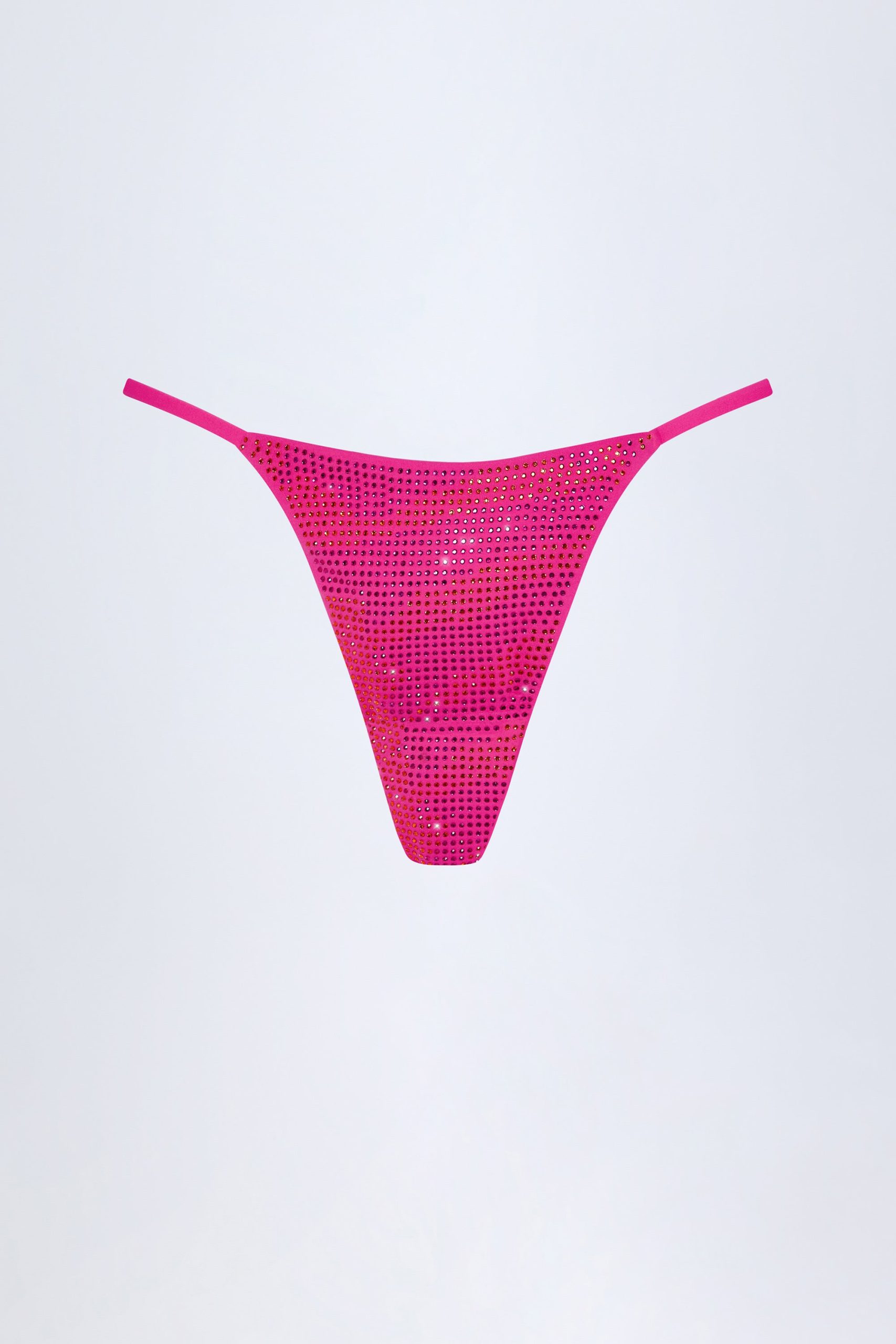 Embellished Thong Bikini Bottoms in Pink Tropical Print - Image 3