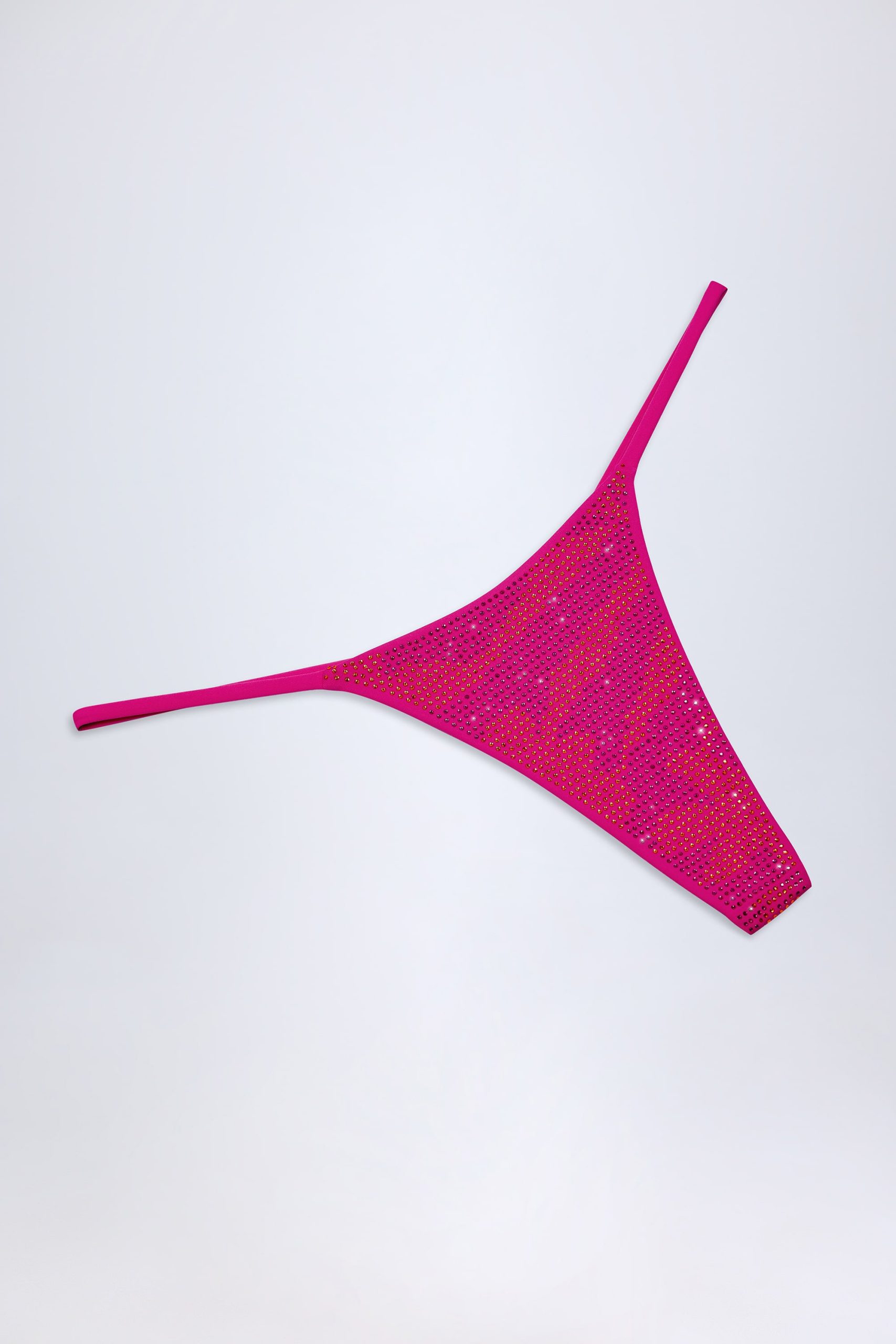 Embellished Thong Bikini Bottoms in Pink Tropical Print - Image 5