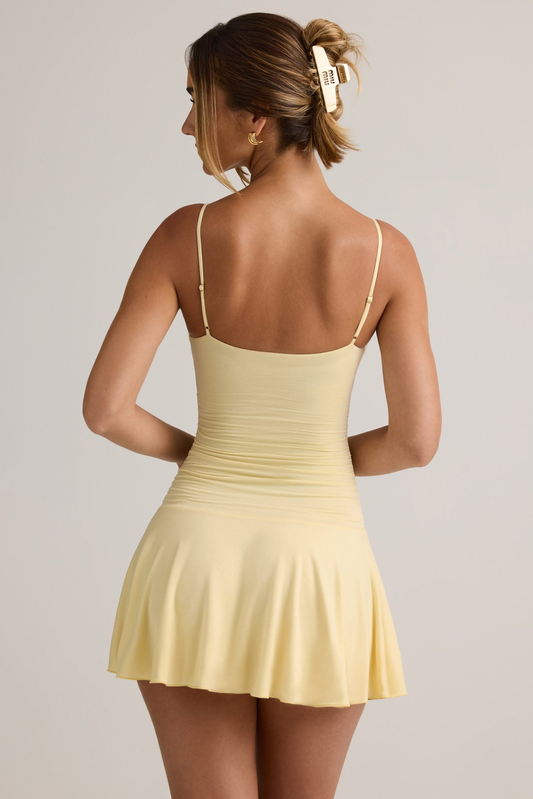 Modal Ruched A-Line Mini Dress in Buttercream Yellow - Image 3