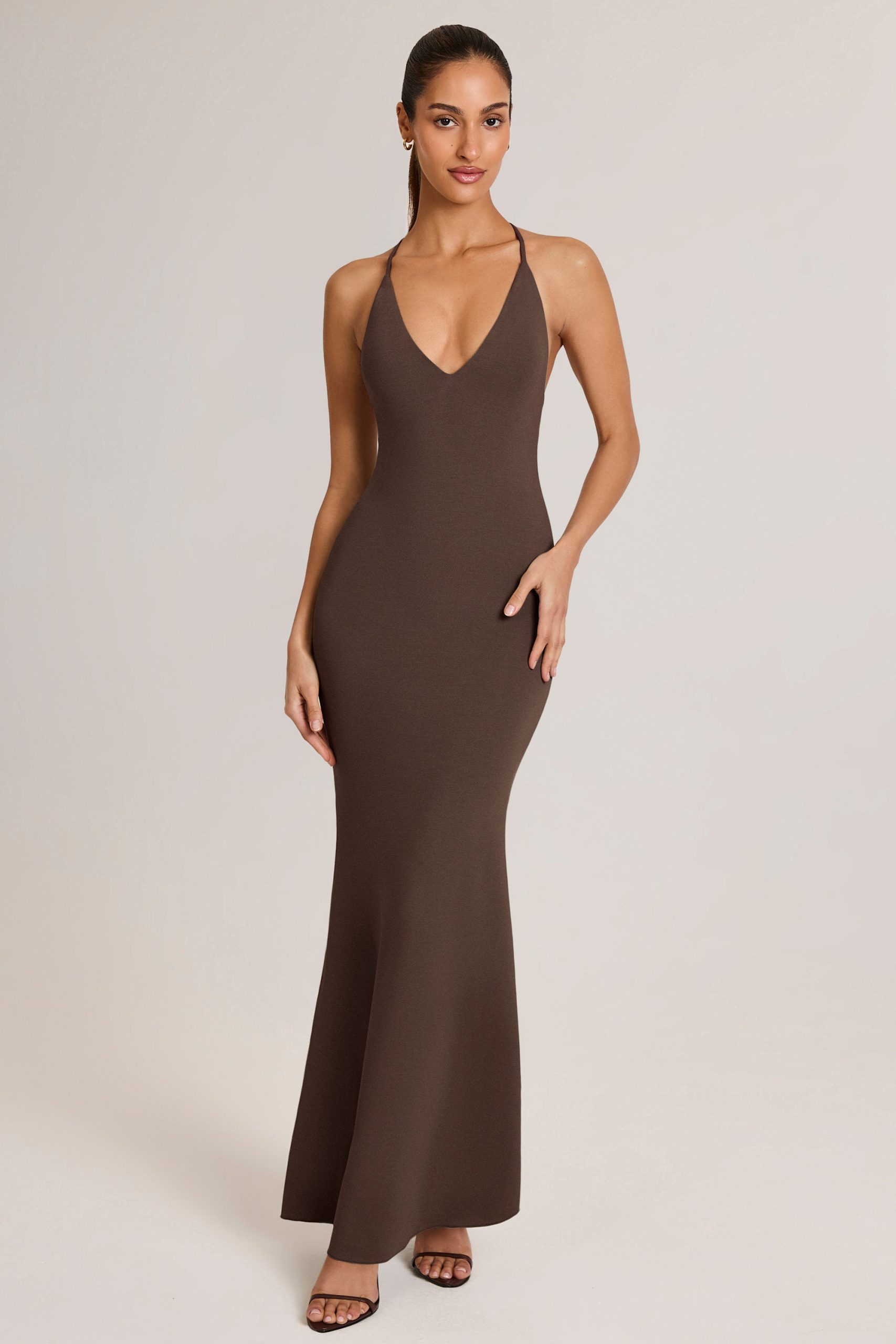 Modal Plunge Backless Maxi Dress in Chocolate Brown - Image 7