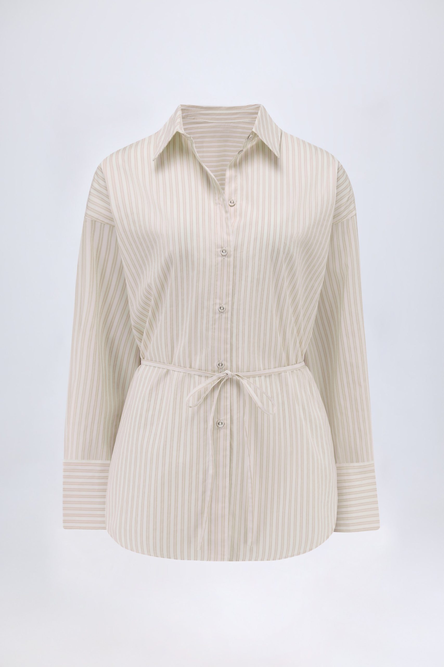 Oversized Cotton-Poplin Shirt in Taupe Stripe - Image 2