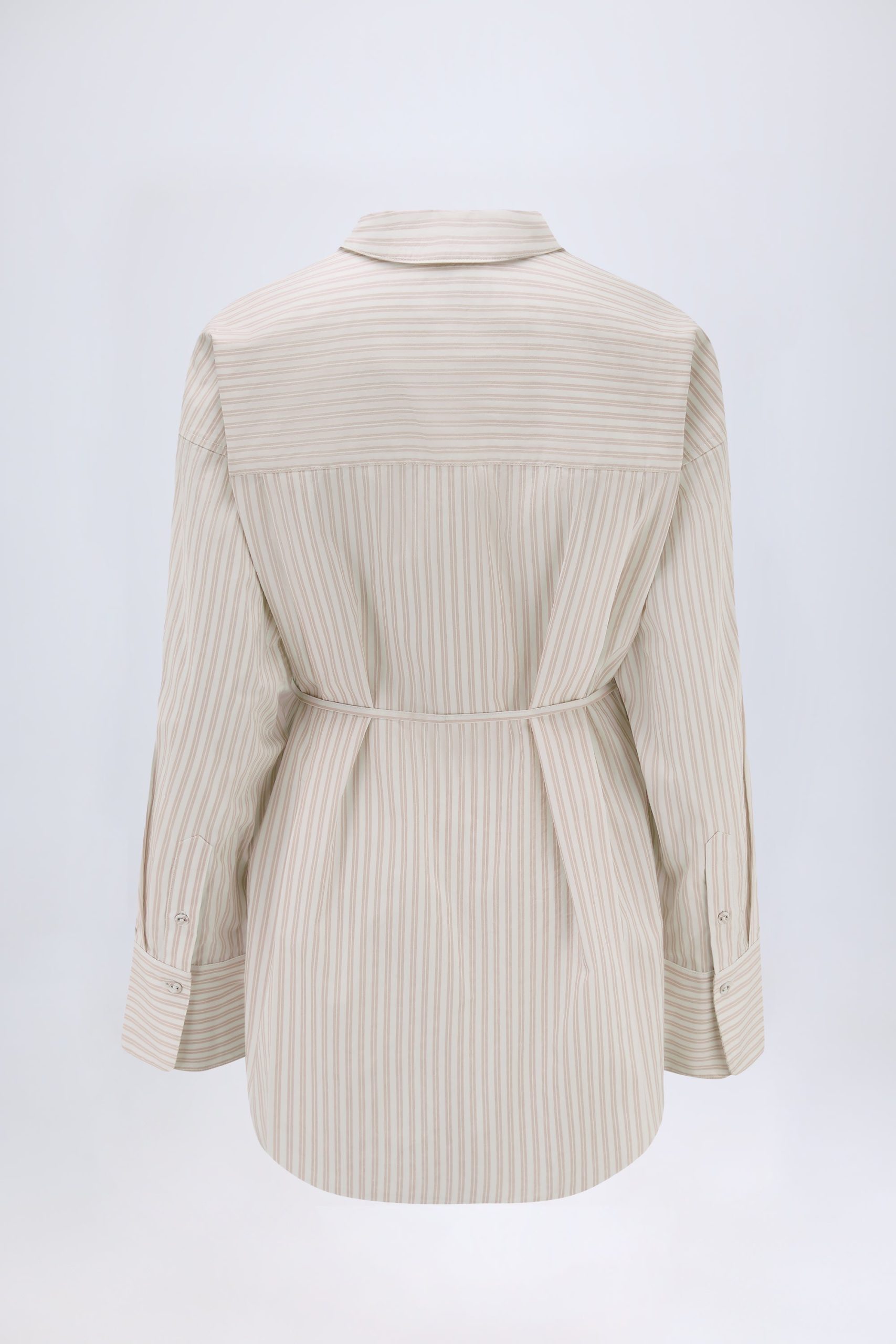 Oversized Cotton-Poplin Shirt in Taupe Stripe - Image 3