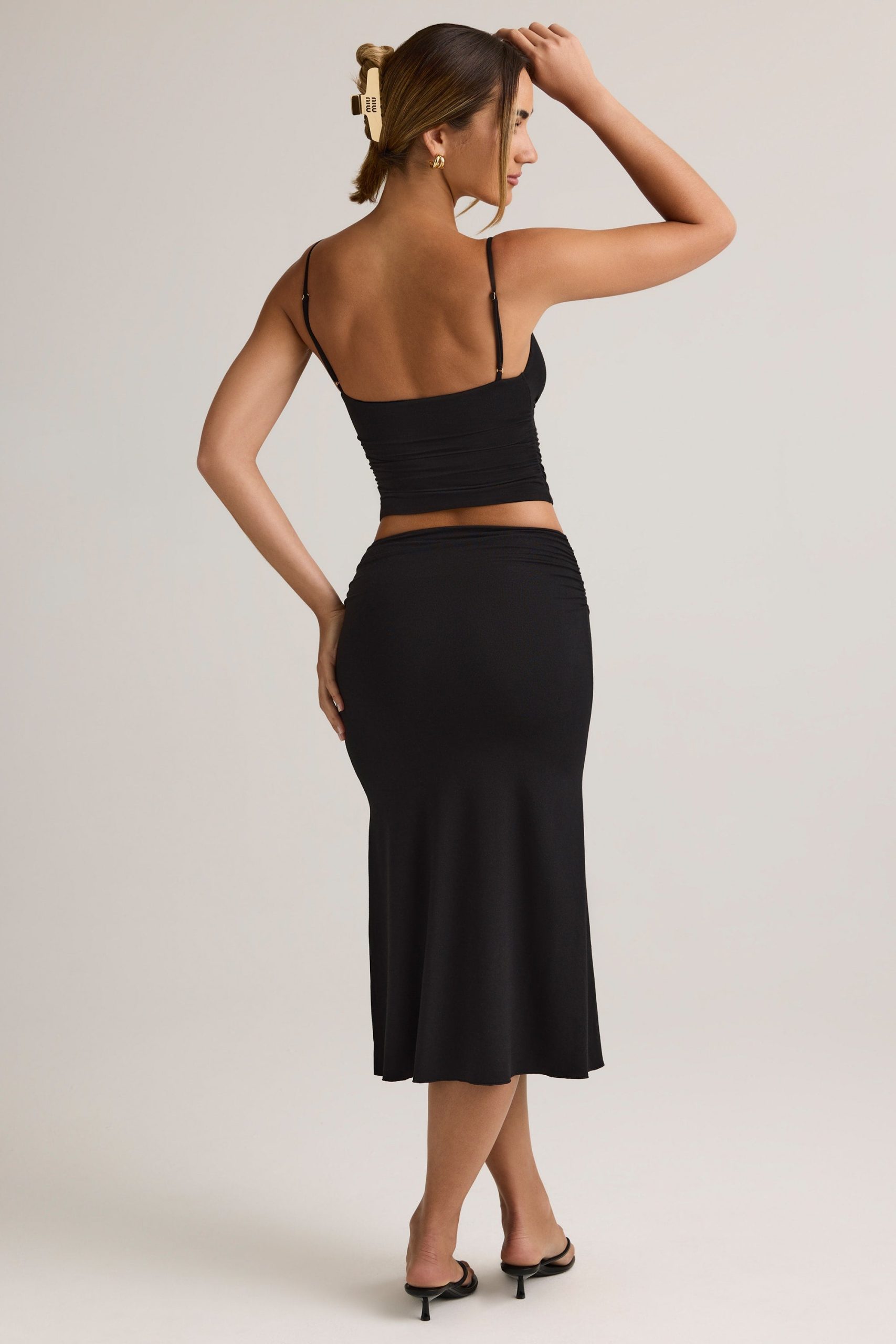 Modal Ruched Mid-Rise Midaxi Skirt in Black - Image 2
