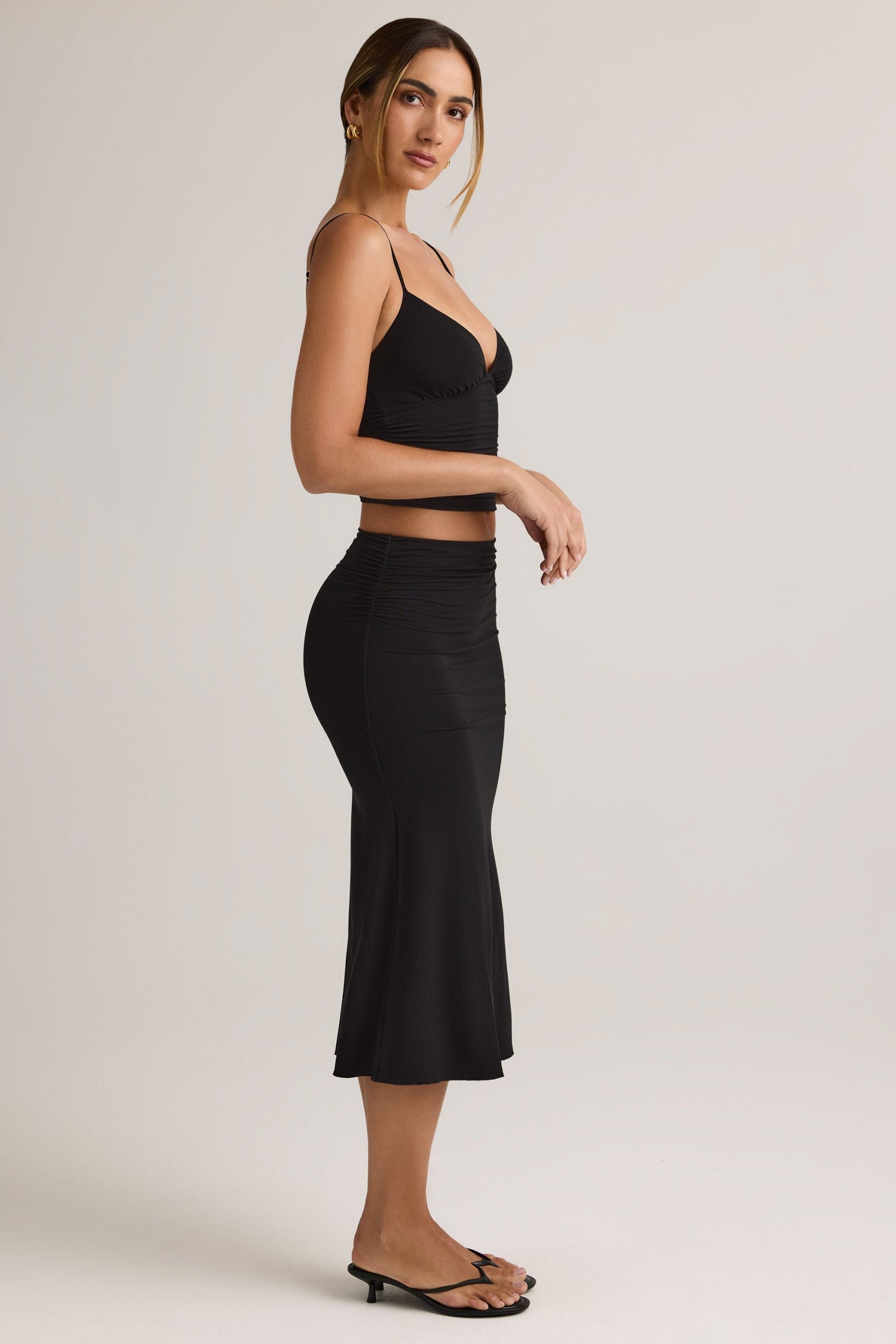 Modal Ruched Mid-Rise Midaxi Skirt in Black - Image 3
