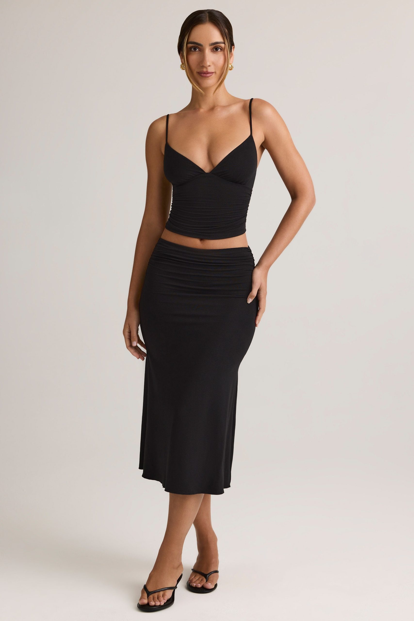 Modal Ruched Mid-Rise Midaxi Skirt in Black - Image 4