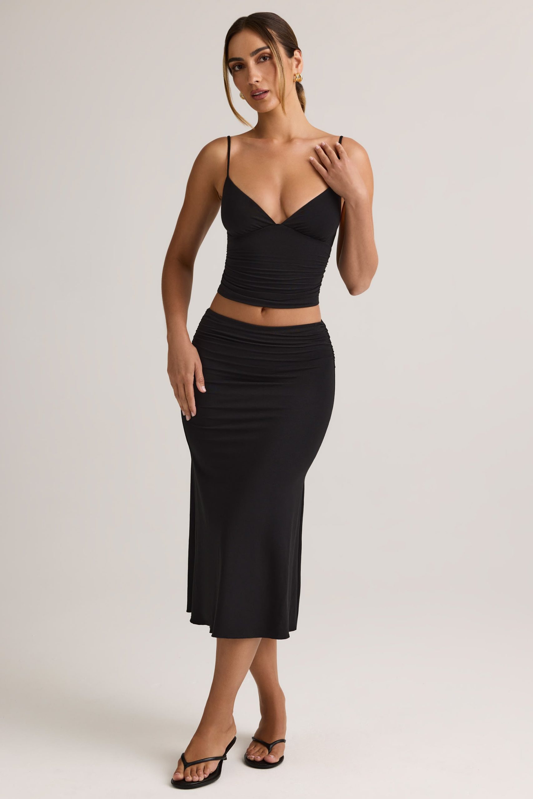 Modal Ruched Mid-Rise Midaxi Skirt in Black - Image 5