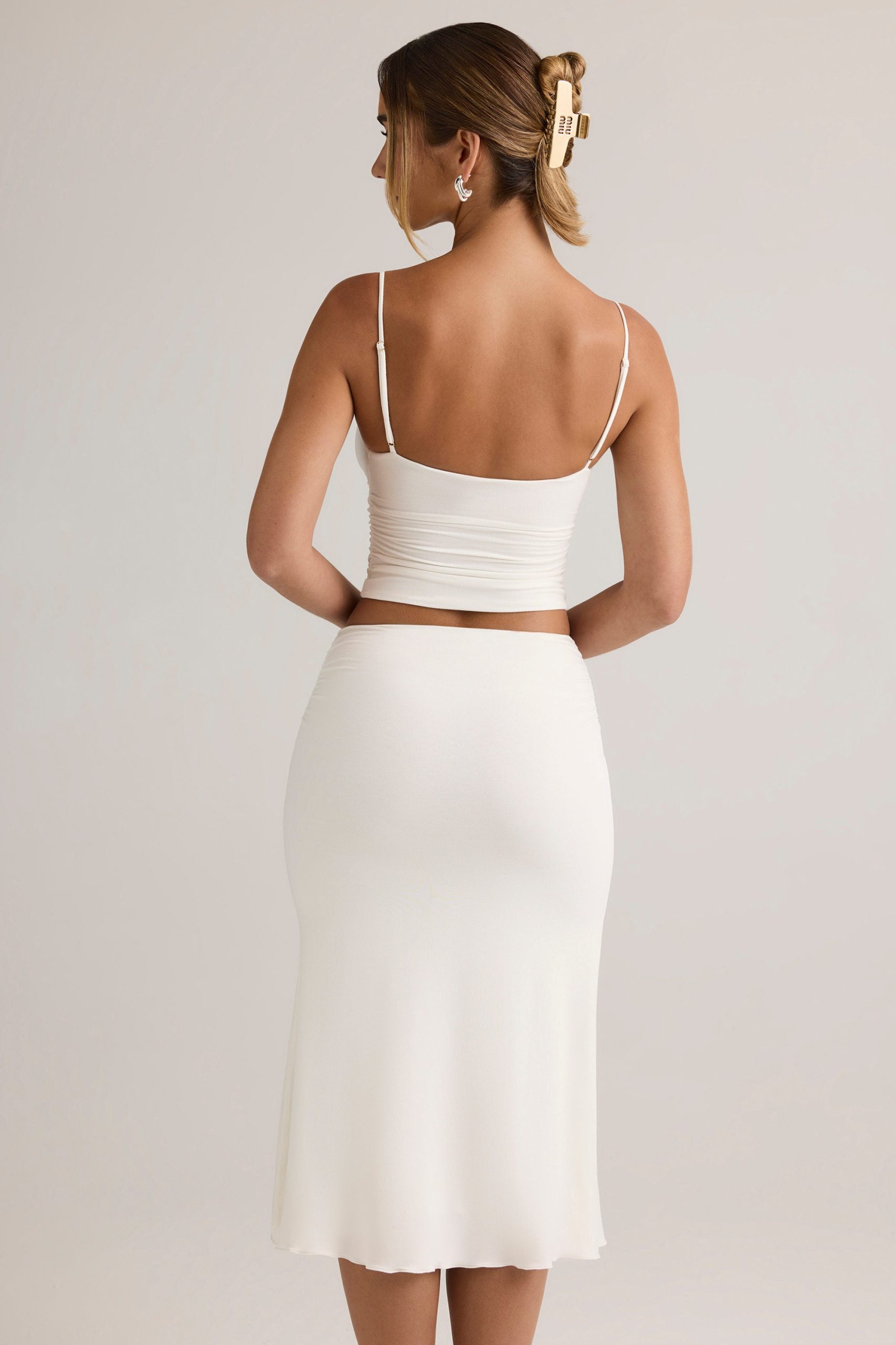 Modal Ruched Mid-Rise Midaxi Skirt in White - Image 2
