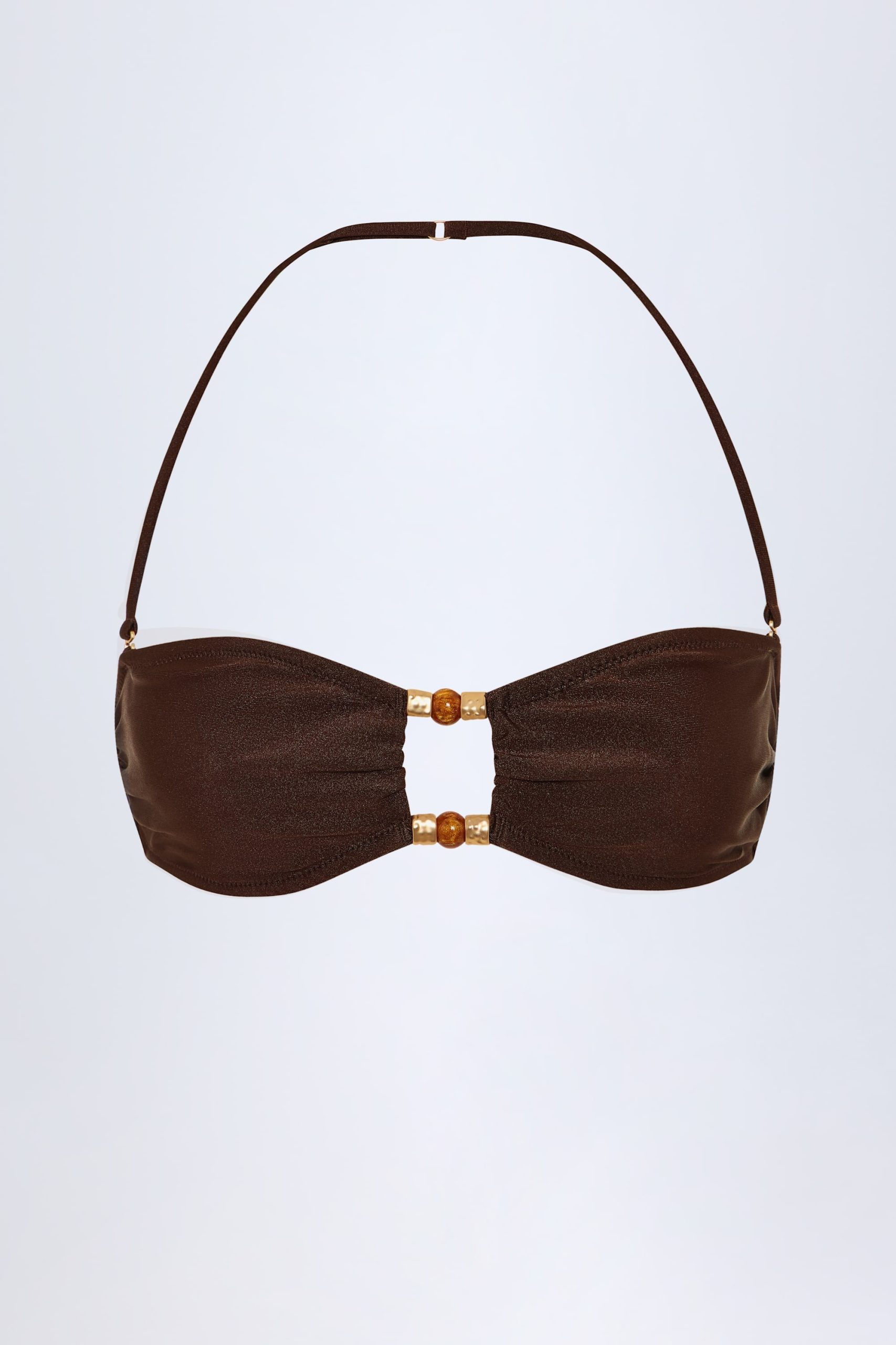 Bead-Embellished Bandeau Bikini Top in Dark Chocolate - Image 3
