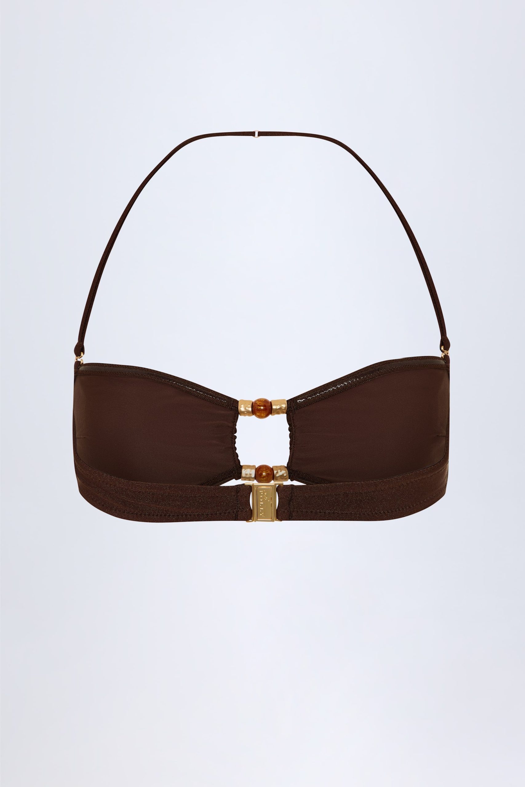 Bead-Embellished Bandeau Bikini Top in Dark Chocolate - Image 4