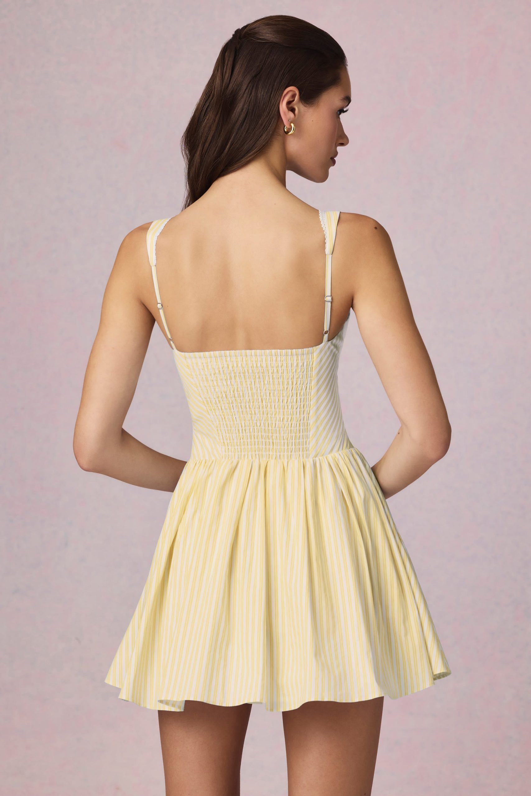 Bow-Detail A-Line Mini Dress in Lemon Yellow Stripe - Image 3