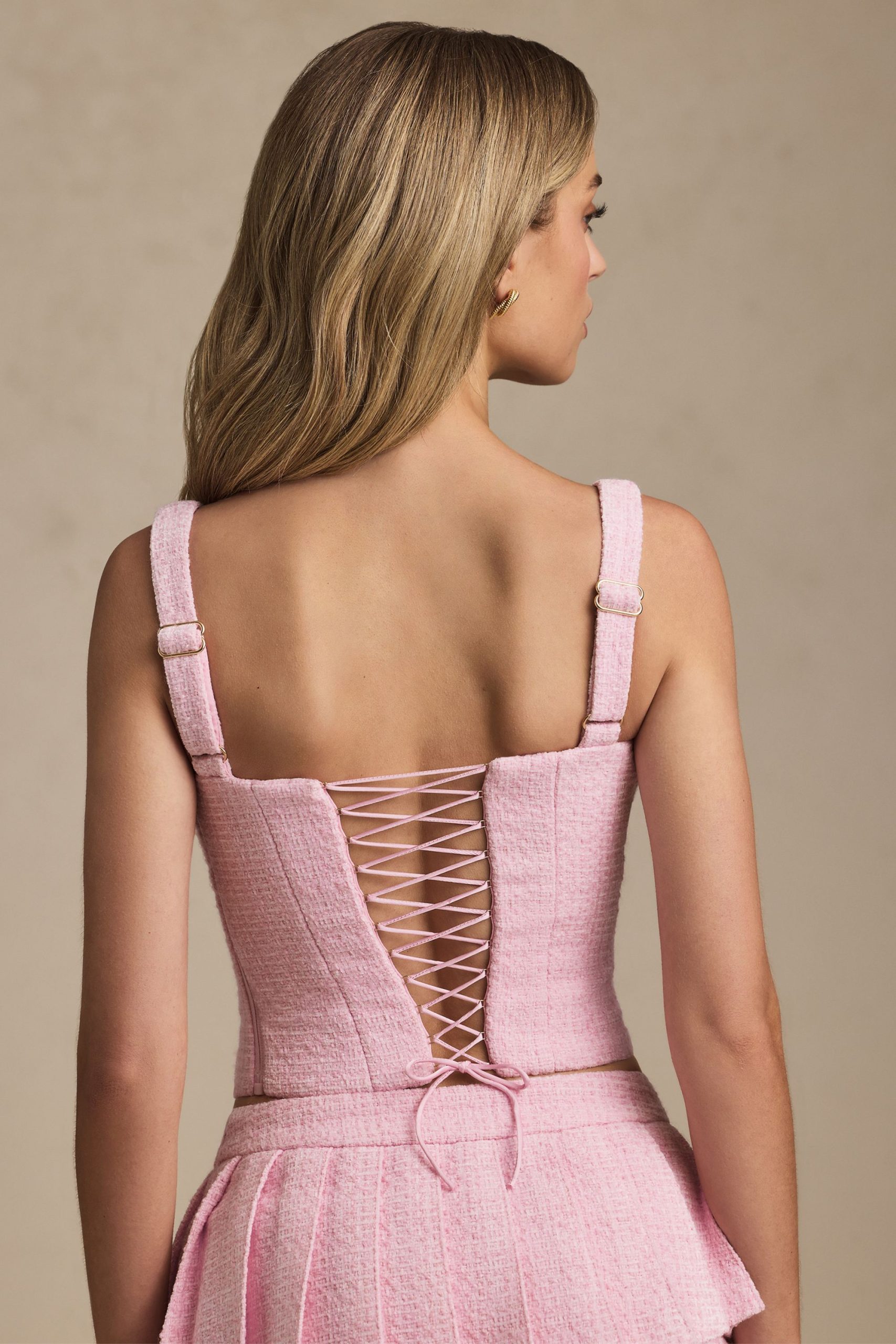Lace-Up Corset Top in Soft Pink - Image 2