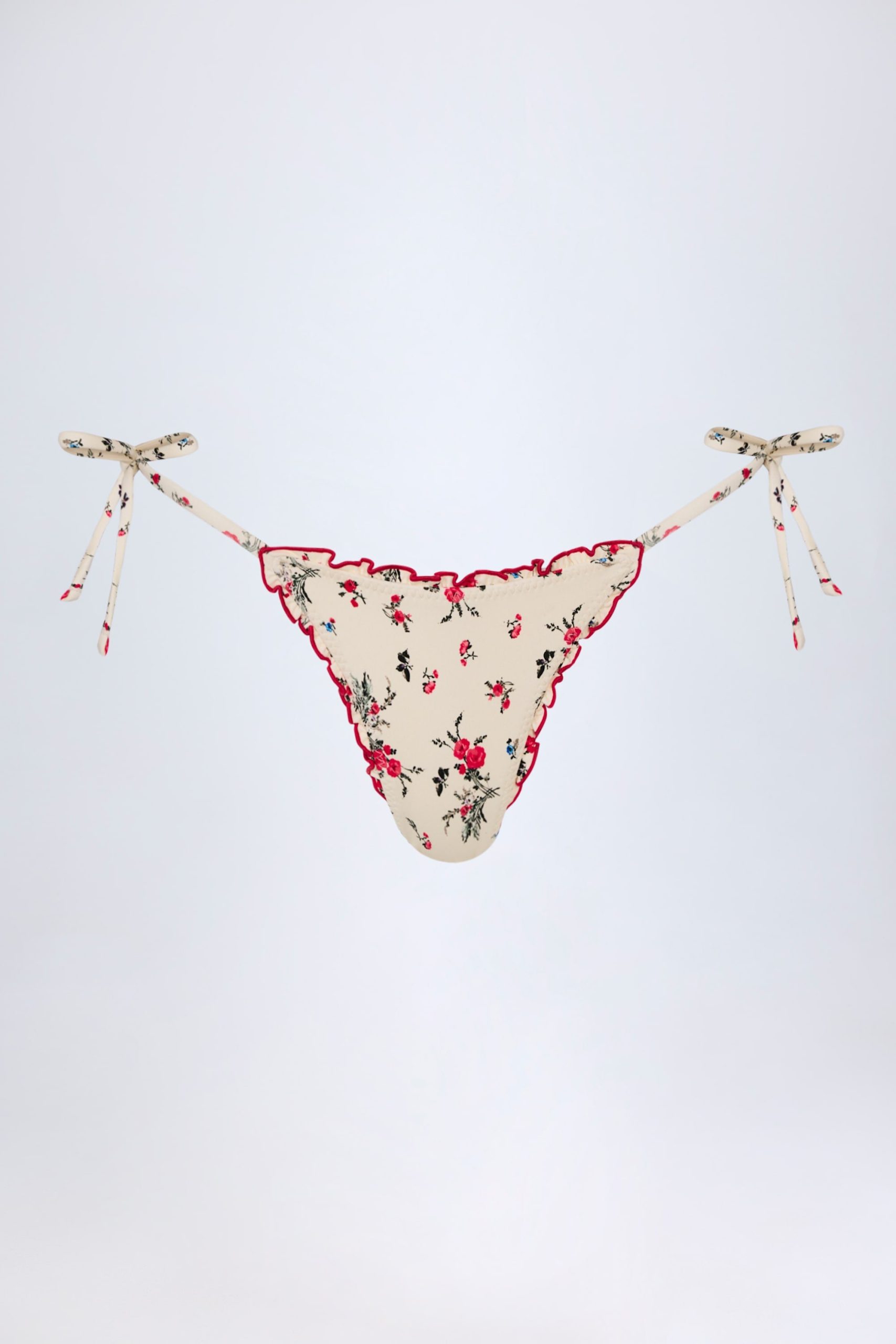 Side-Tie Thong Bikini Bottoms in Red Floral - Image 4