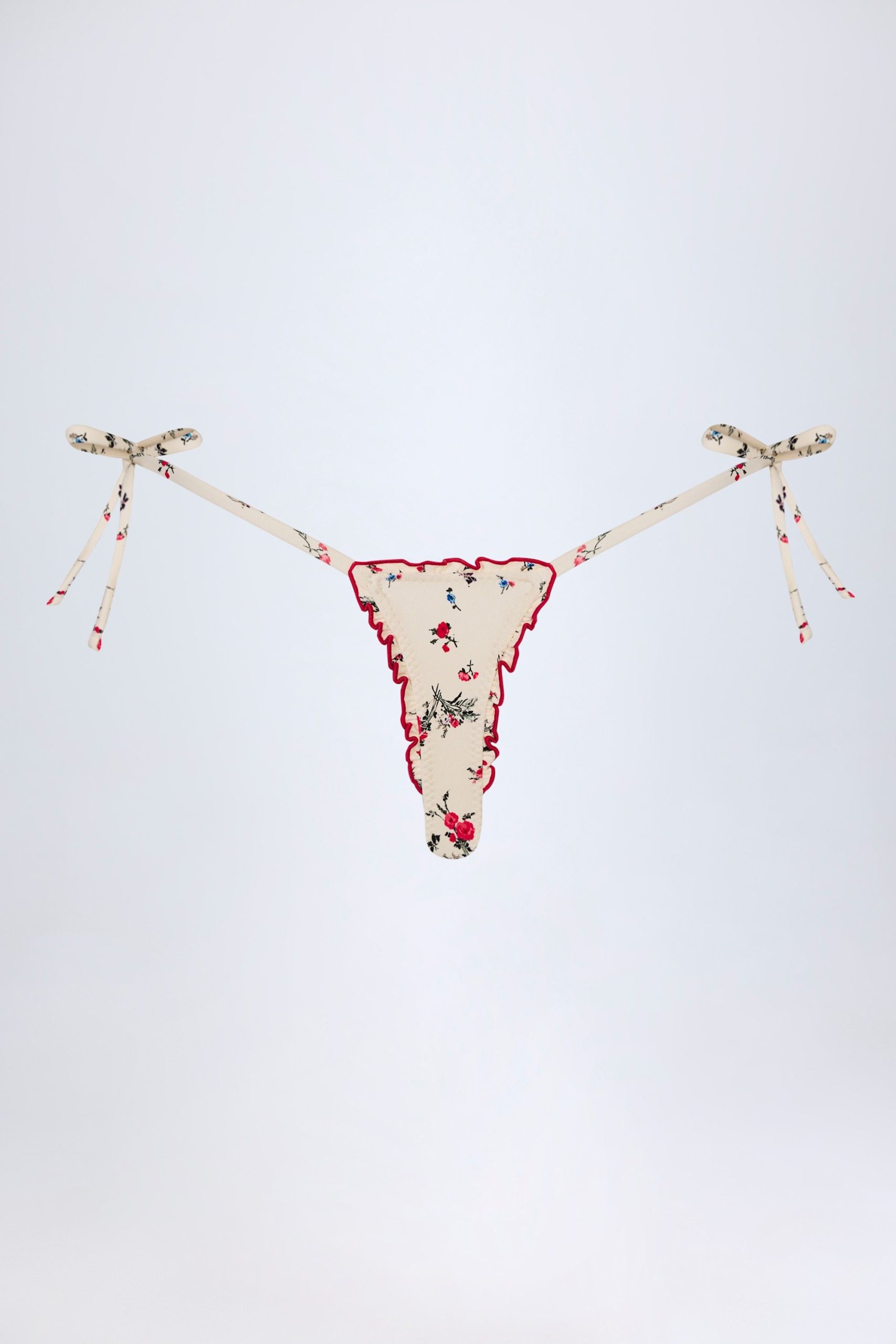 Side-Tie Thong Bikini Bottoms in Red Floral - Image 5