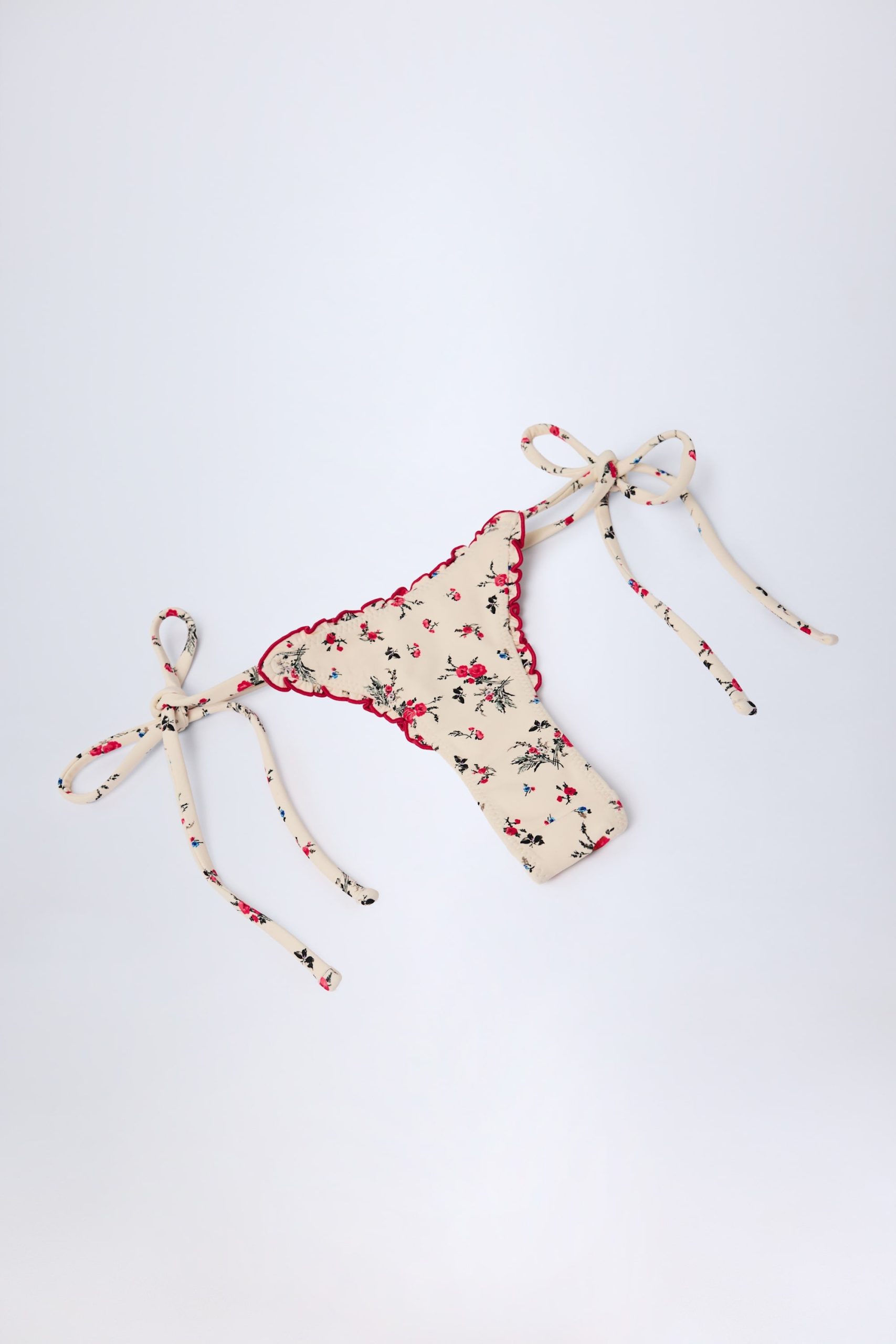 Side-Tie Thong Bikini Bottoms in Red Floral - Image 7