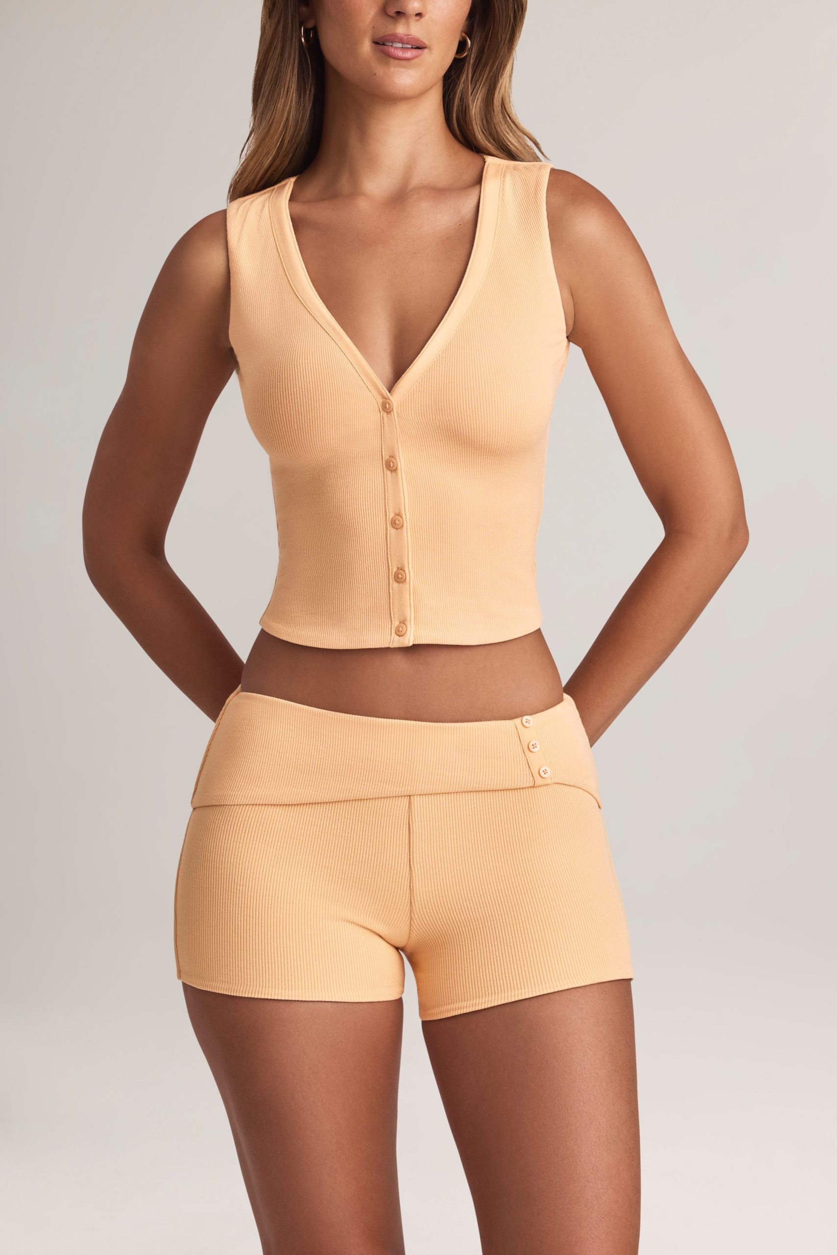 Modal Foldover Mid-Rise Shorts in Peach - Image 4
