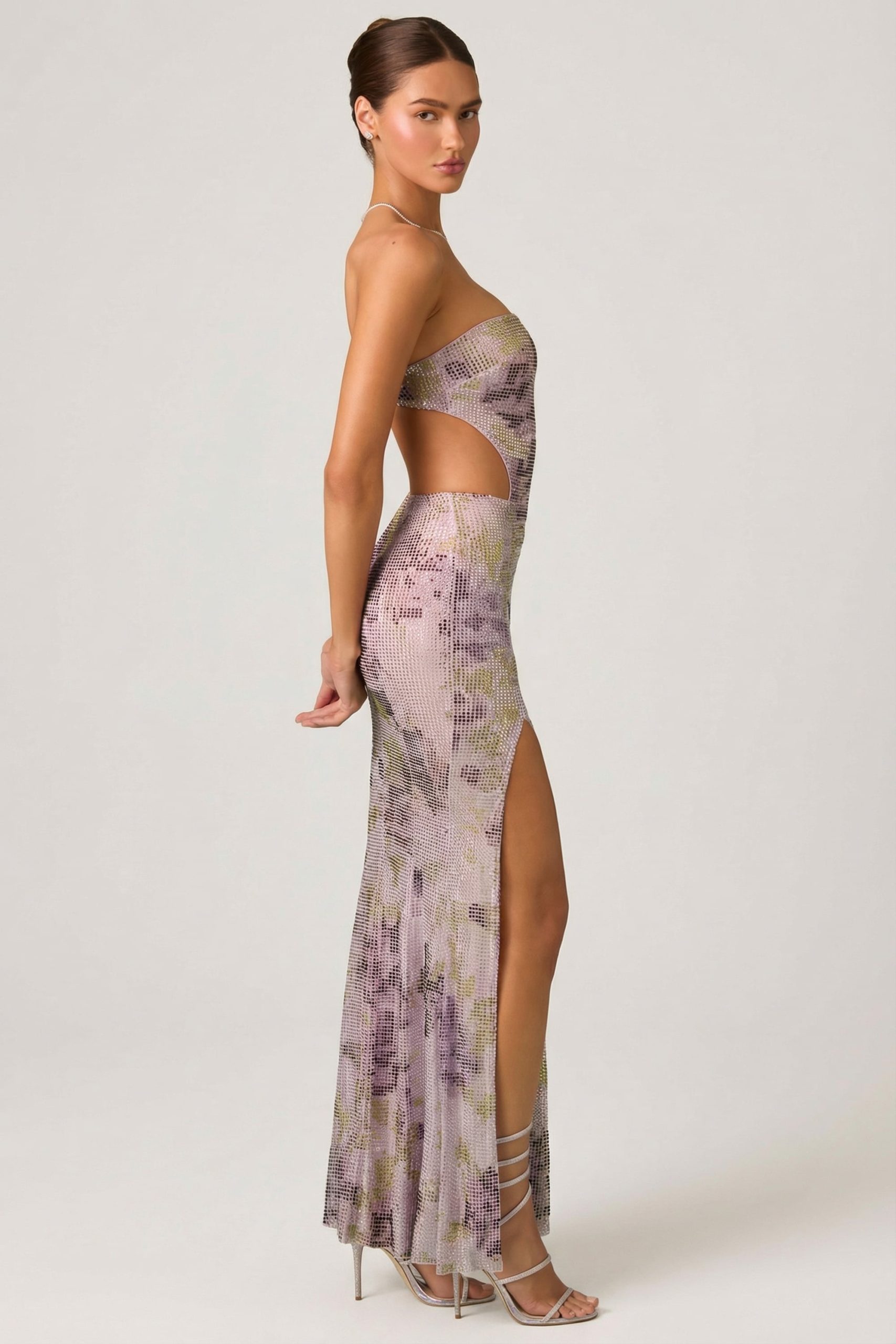Embellished Cut-Out Fishtail Maxi Dress in Lilac - Image 8