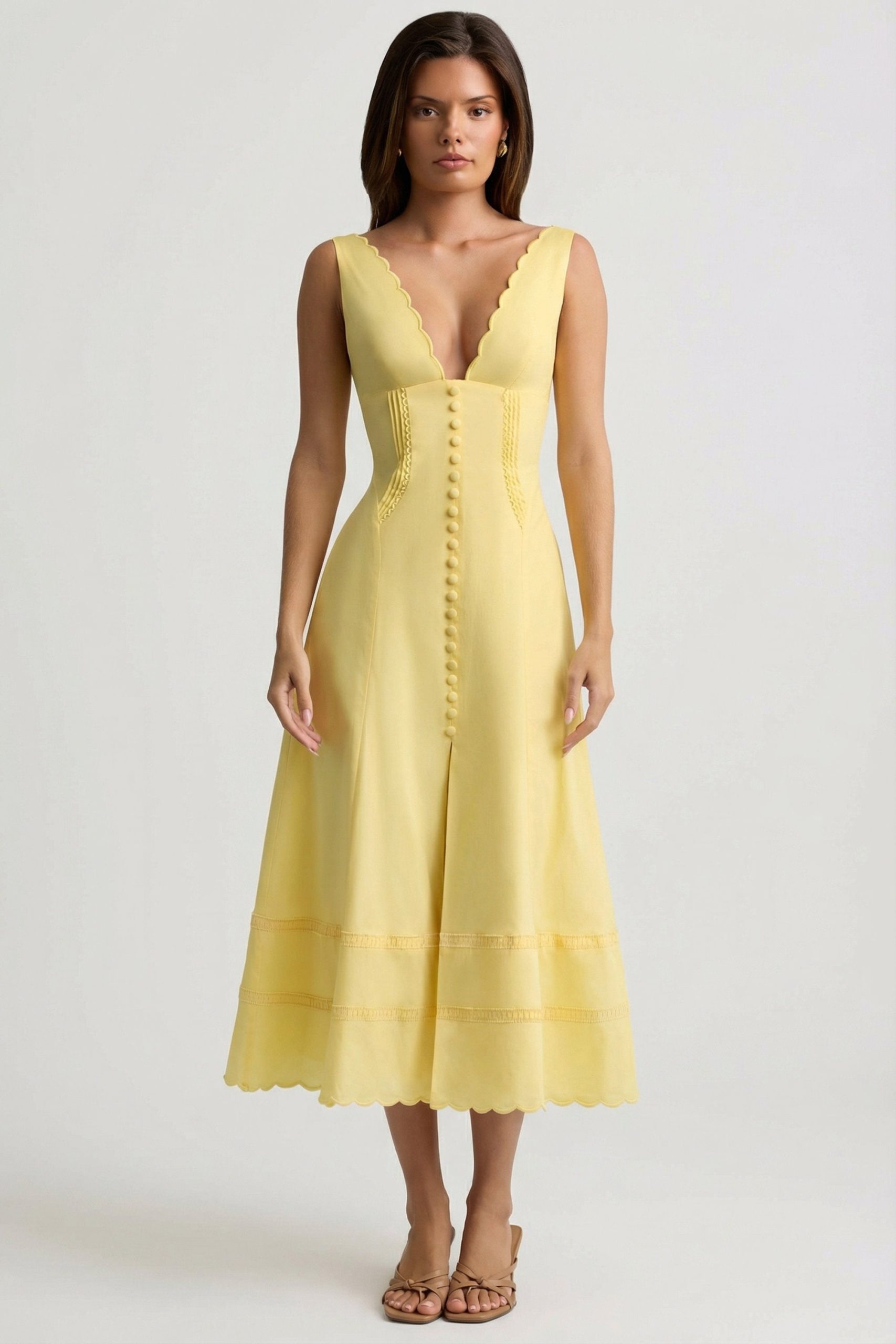 Cotton-Poplin A-Line Midaxi Dress in Pastel Yellow - Image 7